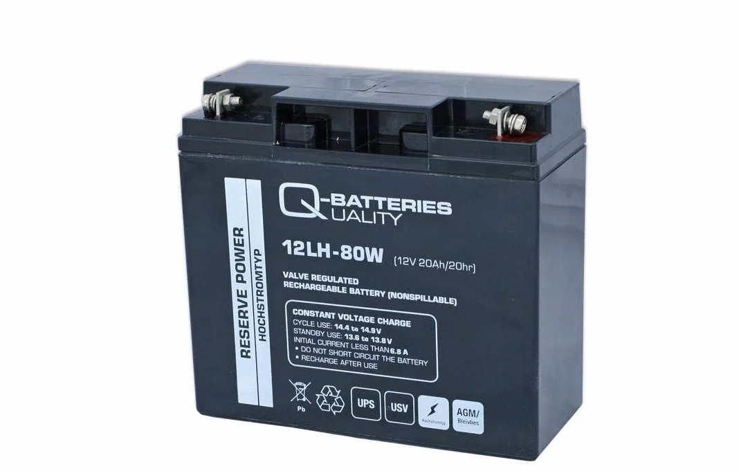 Q-Batteries Akumulator ołowiowo-włóknowy AGM VRLA 12 V 20 Ah akumulator wysokoprądowy UPS 12 LH-80 W
