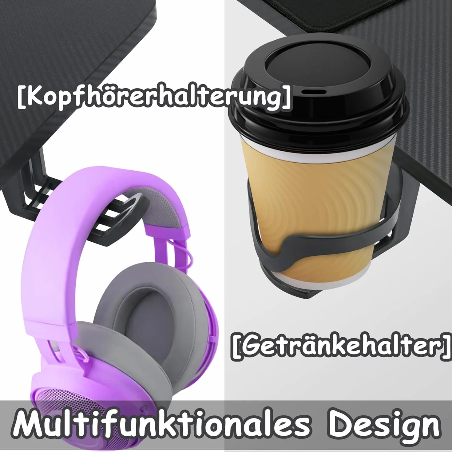 XMTECH 140 x 60 cm stolik gamingowy, biurko z ramą w kształcie litery Z, biurko komputerowe z powierzchnią z włókna węglowego, ergonomiczny stół komputera z hakiem na słuchawki i uchwytem na napoje