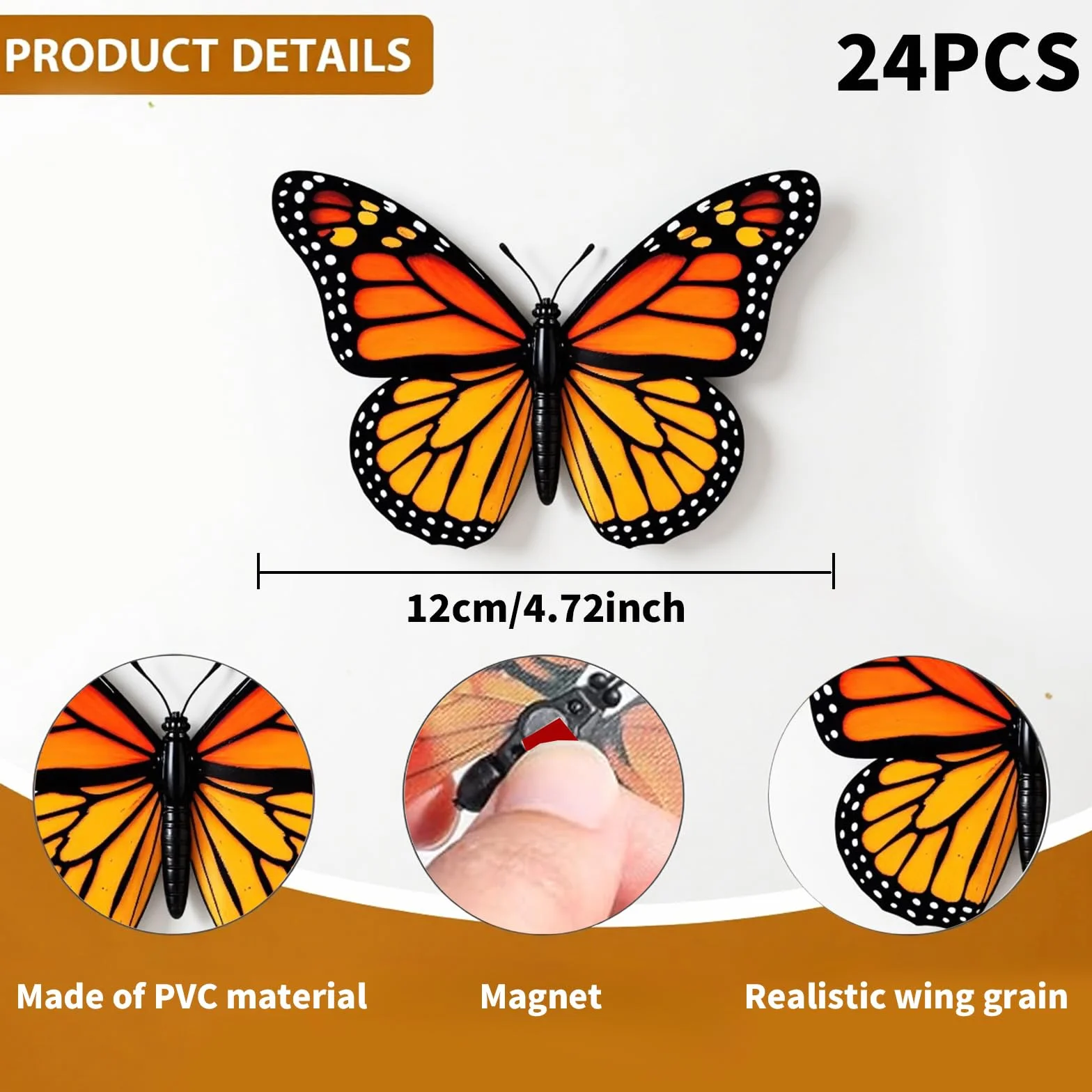 24 szt. monarcha motyl dekoracje pomarańczowe motyle do rzemiosła premium sztuczne motyle dekoracja ścienna