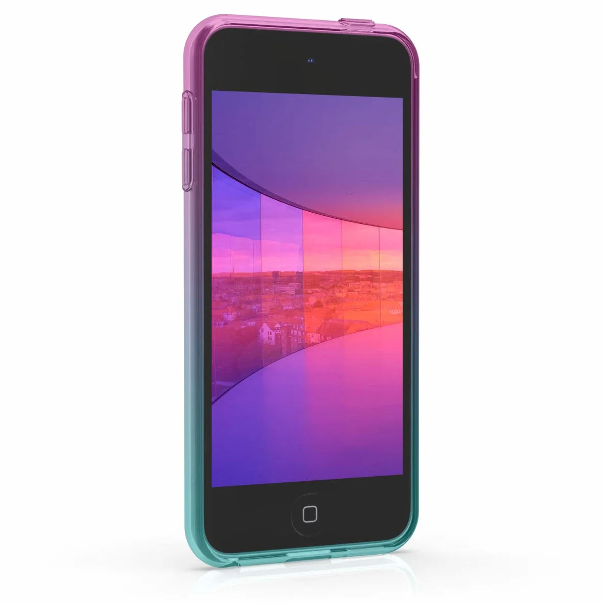 kwmobile Przezroczyste etui kompatybilne z Apple iPod Touch 6G / 7G (6. i 7. generacji) - tylna obudowa TPU - dwukolorowa ciemnoróżowa/niebieska/przezroczysta