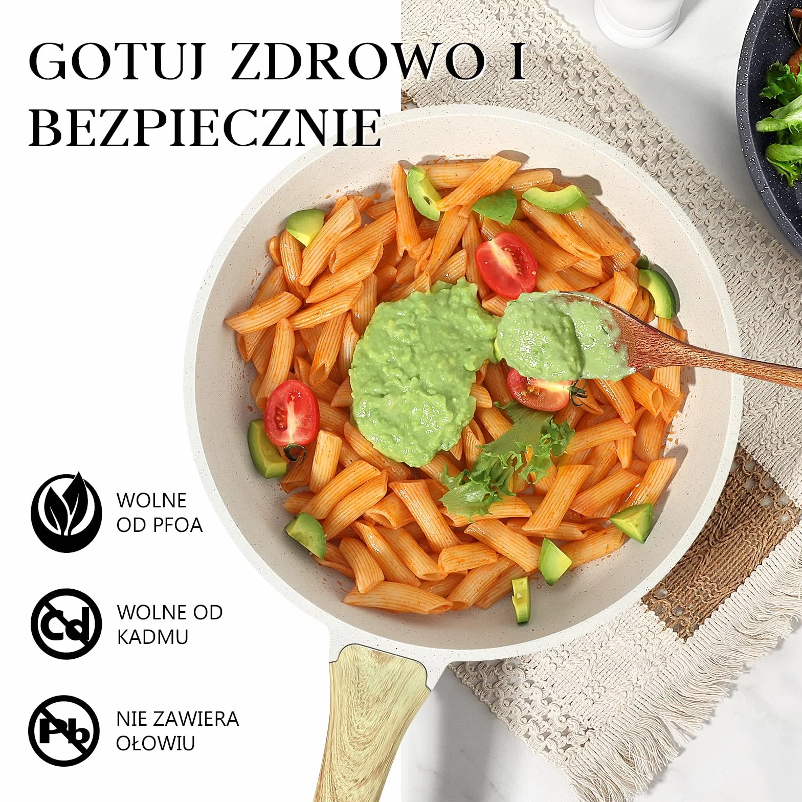 GiPP Patelnia 28 cm, nieprzywierająca patelnia granitowa, patelnia 28 cm, do kuchenek indukcyjnych, nie zawiera PFOS/PFOA, do wszystkich rodzajów kuchenek, biała