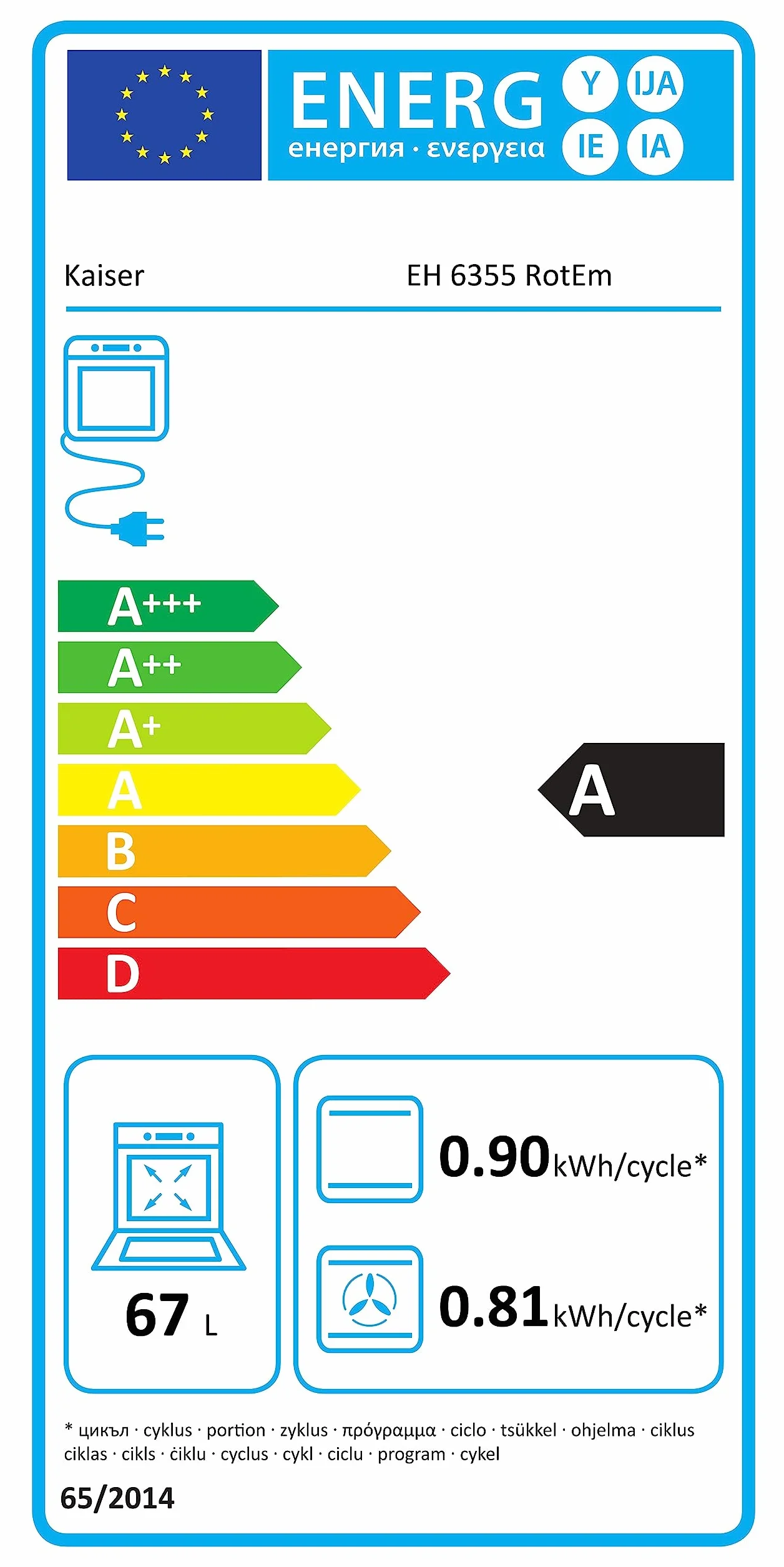 Kaiser EH 6355 RotEm KCT 6192 IRotEm zestaw do kuchenki płyta indukcyjna 60 cm piekarnik elektryczny 79 l 8 funkcji