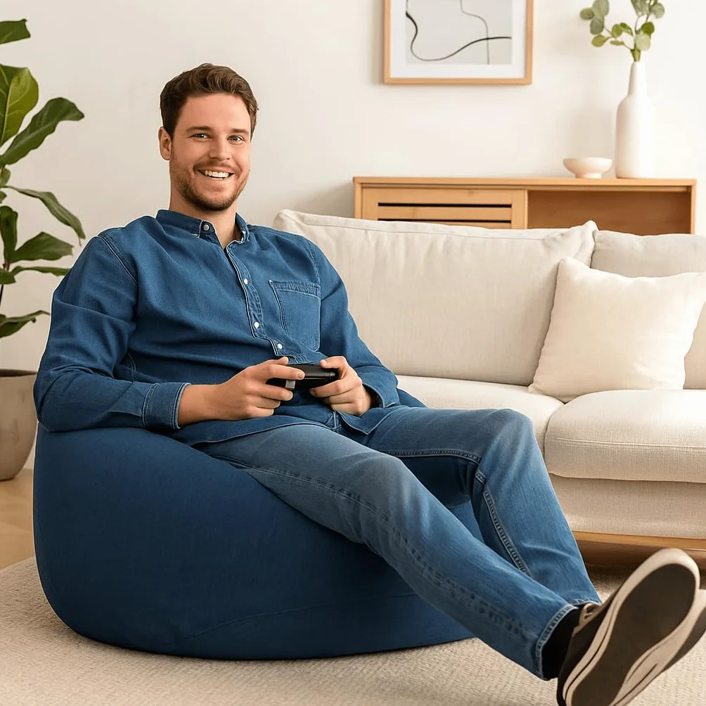 Worek do siedzenia z wypełnieniem ekologicznym, puf, fotel relaksacyjny, poduszka do siedzenia, poduszka na podłogę, Bean Bag (granatowy, 100 x 120 x 50 300 l)