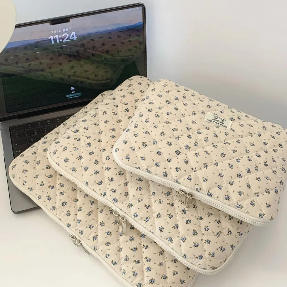 Flintronic Pokrowiec na laptopa 15,6 cala, urocze, pikowane etui na laptopa, pikowane etui na laptopa z kokardą, przenośny wyściełany rękaw na laptopa, kompatybilny z MacBookiem, Asus, Dell, HUAWEI