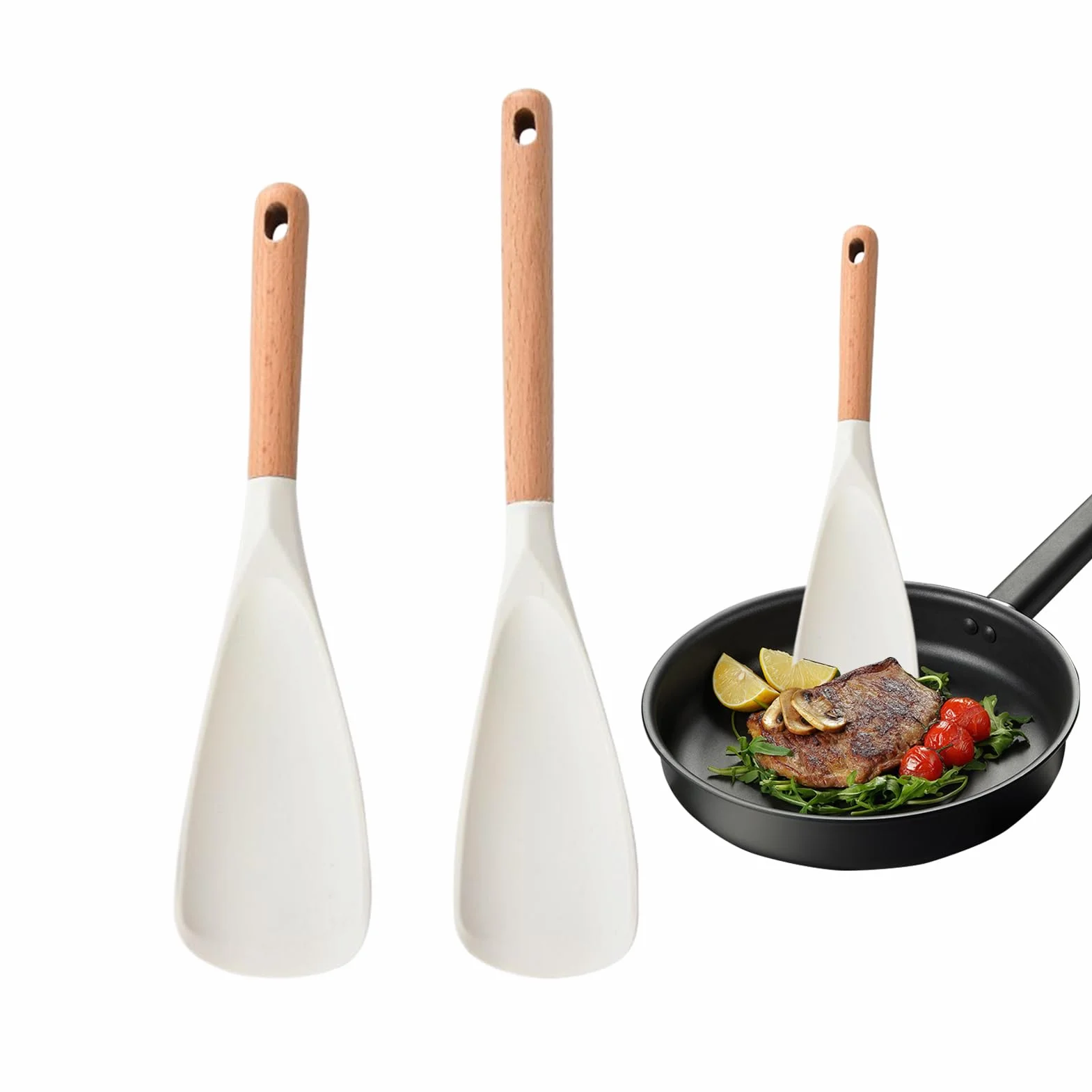 Silicone Kitchen Spatula Spoons, Heat Resistant Cooking Utensils, Wooden Handle Silicone Mixing Spatula Set, Nonstick Friendly Kitchen Tools for Stirring Baking Serving Food, Cooking Utensil Set