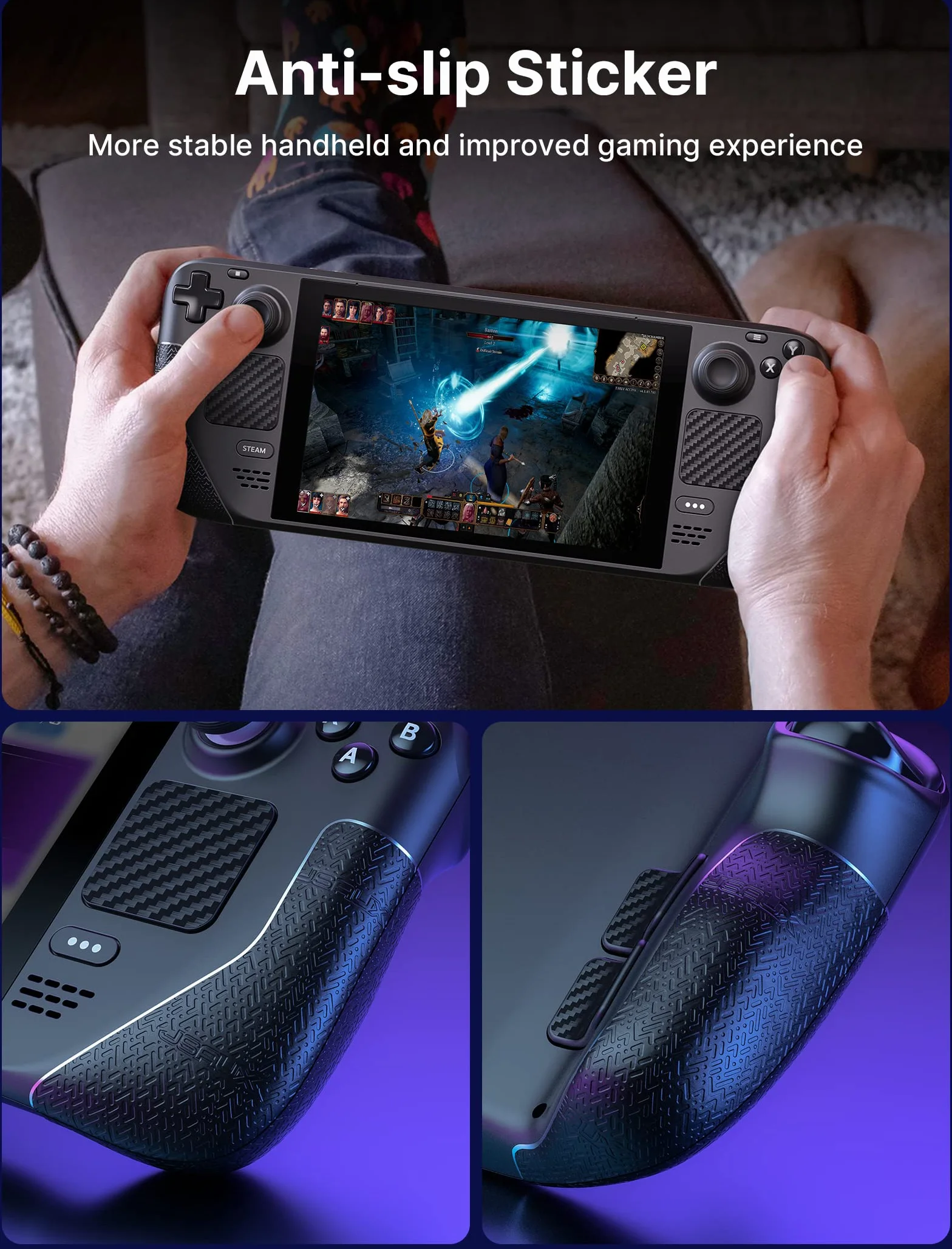 JSAUX Zestaw naklejek skórnych dla Steam Deck/OLED, antypoślizgowe, osłona touchpada, nakładki na kciuk, ochraniacze na dotyk z przodu
