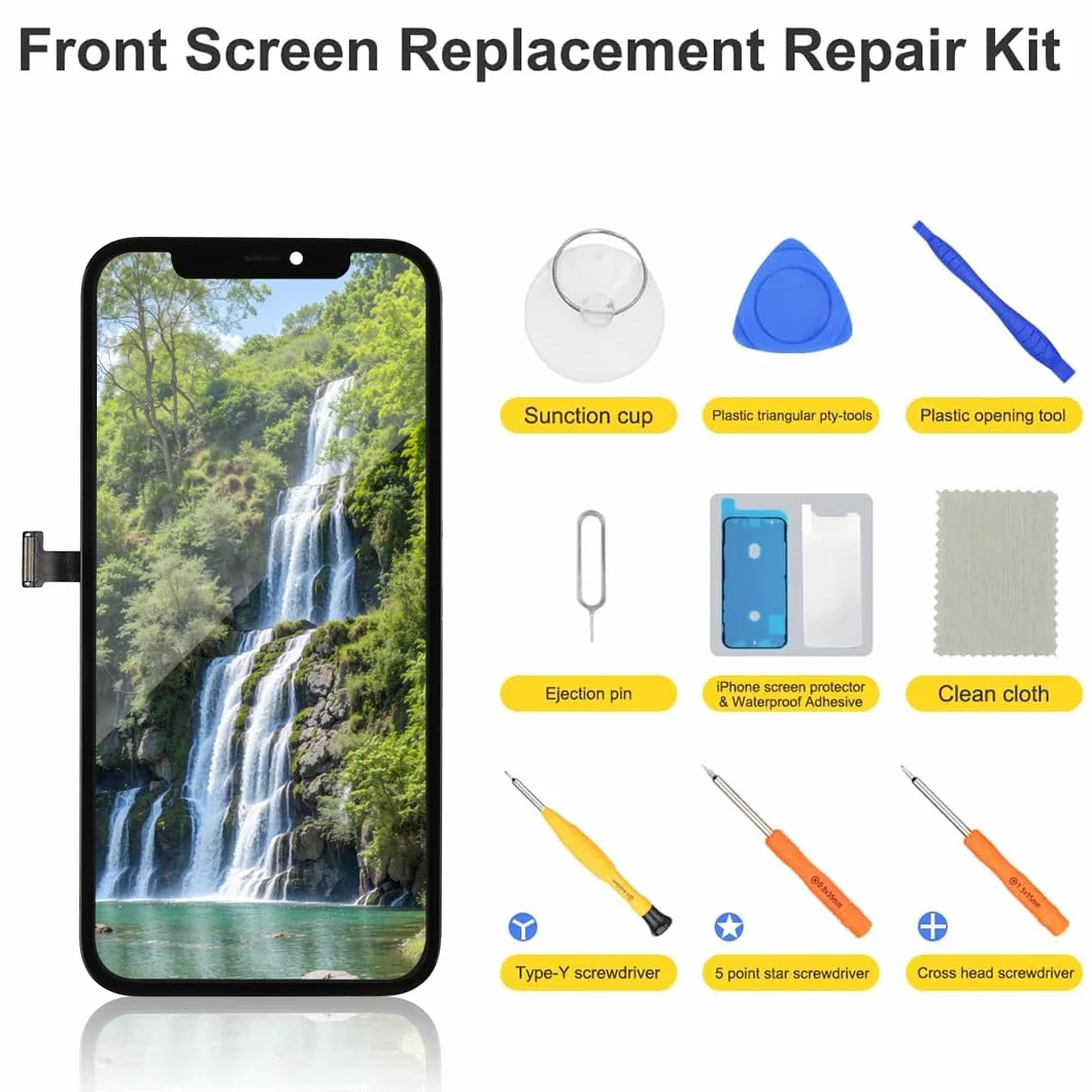 bokman Zamiennik ekranu LCD do iPhone'a 12 Pro Max, panel przedni 17.0 cm, czarny z zestawami narzędzi naprawczych