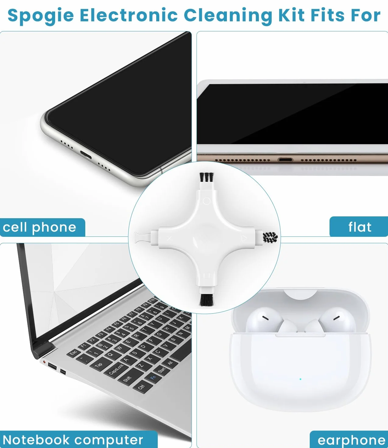 Nalezuns Zestaw do czyszczenia telefonu komórkowego, zestaw do czyszczenia Airpods, 4 w 1, zestaw do czyszczenia klawiatury, laptopa, tabletu, komputera, monitora PC, aparatu z rozpylaczem