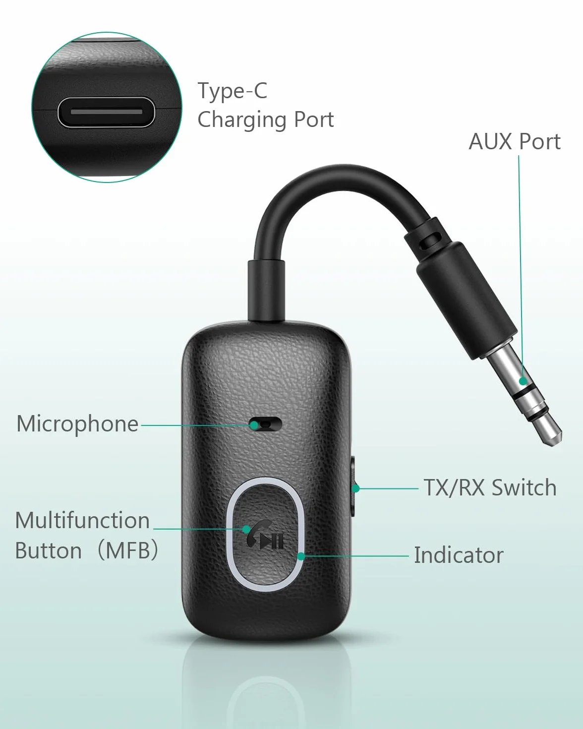 ORIA Adapter AUX Bluetooth, 2 w 1, Bluetooth 5.4, transmiter, odbiornik z zestawem głośnomówiącym, odbiornik audio jack do samochodu, telewizora, komputera, głośnika, słuchawek