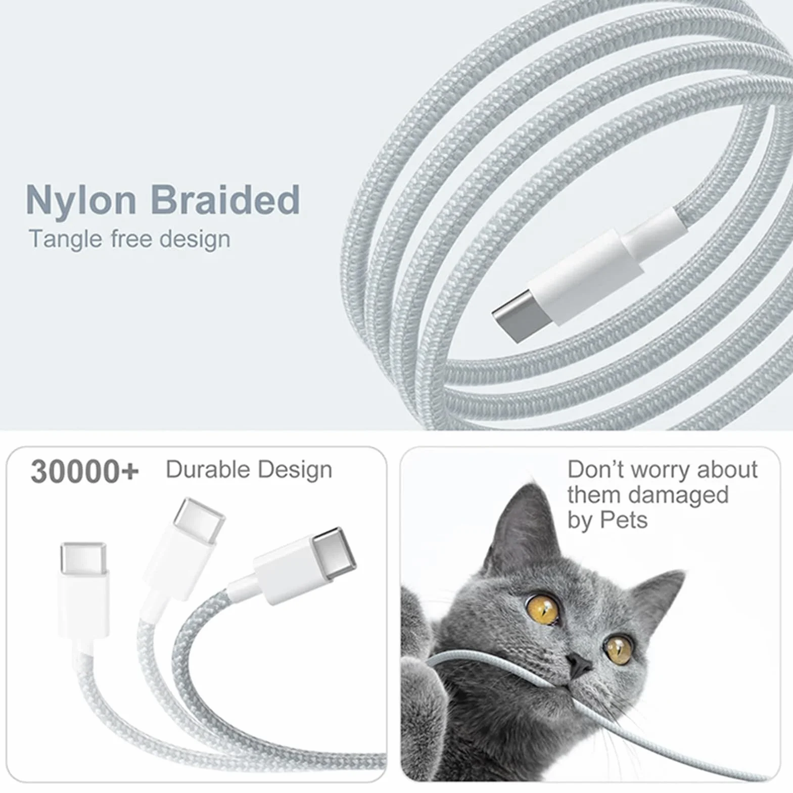 Kabel USB C na USB C, Nylonowy Kabel ładowarki USB C o Długości 3,3 Stopy, Typ C 60 W 3 A dla IOS 15/15 Pro/15 Plus/15 Pro Max, IOS Pad Pro Mini Air, S23 S22 i Więcej