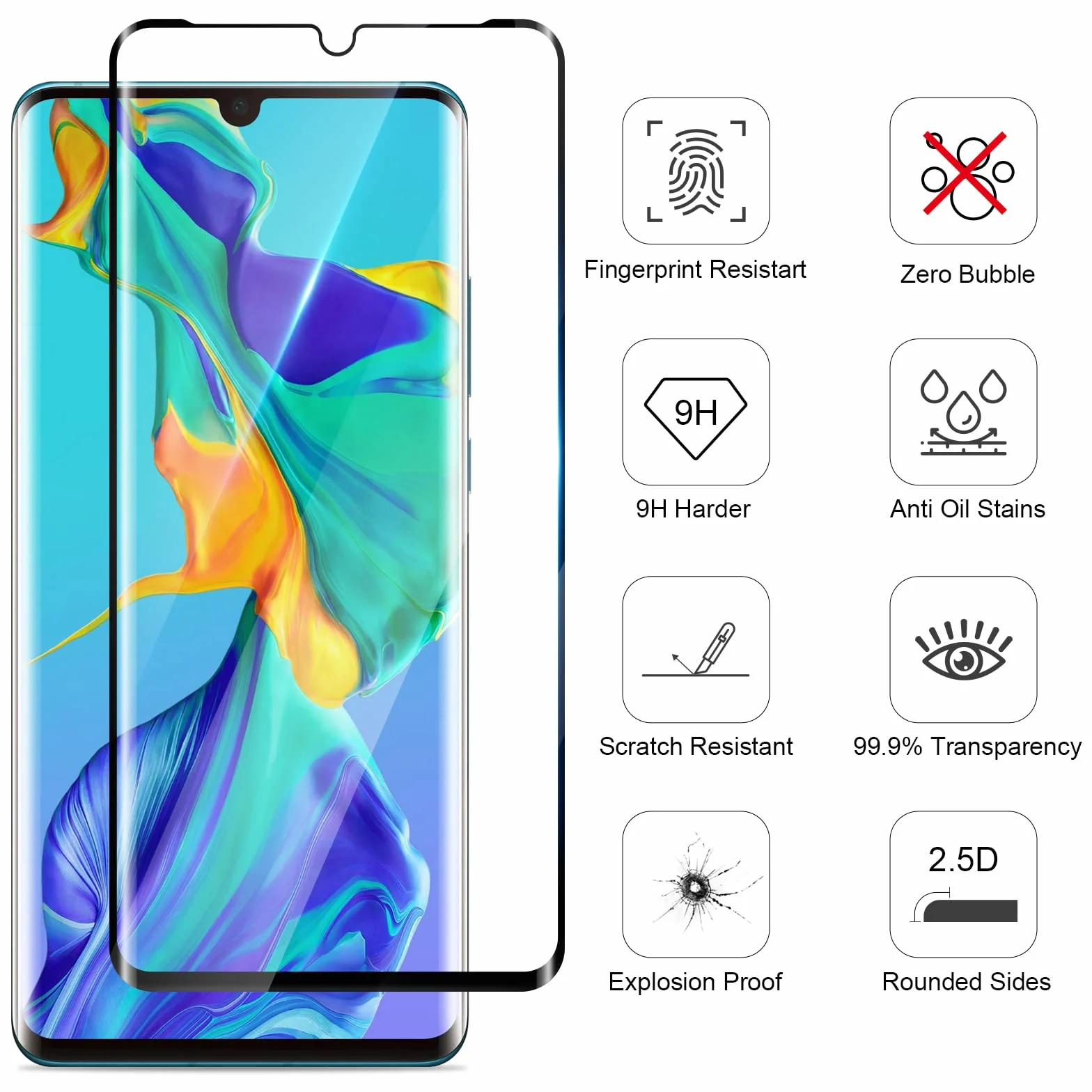 GiiYoon zestaw 2, szkło hartowane do Huawei P30 Pro [pełne pokrycie] [szkło ochronne 9H twardość] [Bez pęcherzyków] [Odporne na zarysowania] folia ochronna na ekran kompatybilna z Huawei P30 Pro