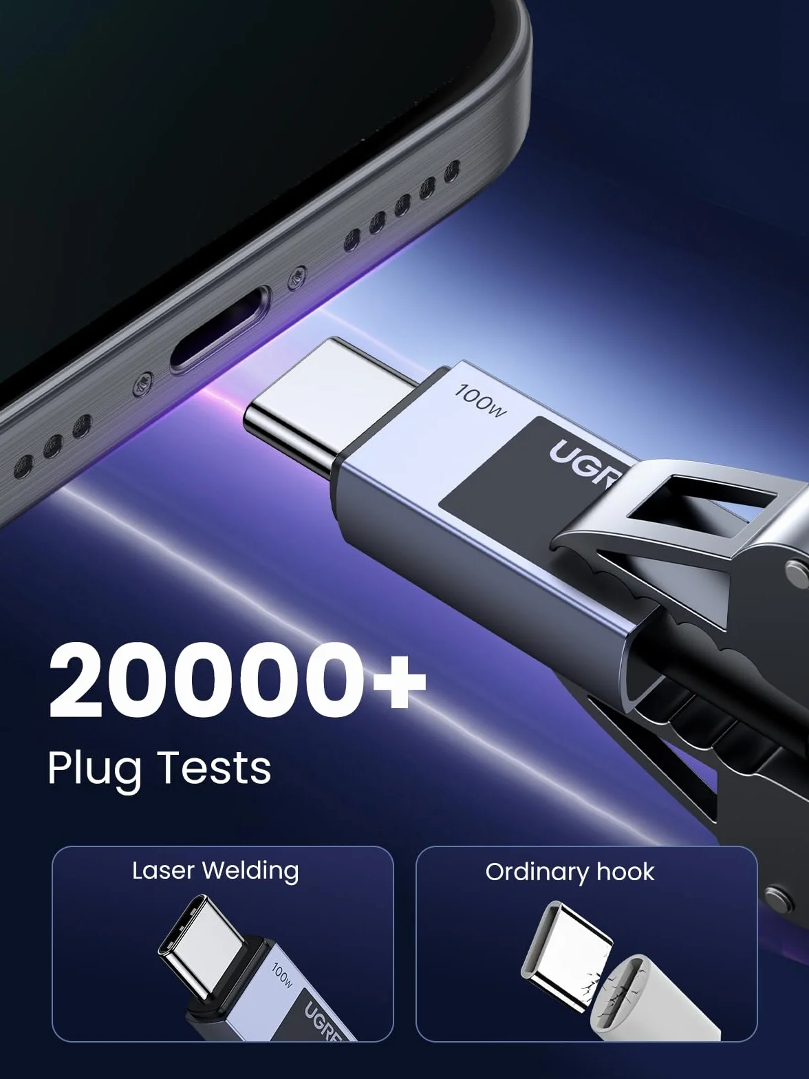 UGREEN 100W kabel USB C PD 3.0 kabel ładujący USB C do USB C 5A/20V kompatybilny z iPhone 15, M3 MacBook Pro/Air, iPad Air/Pro 2024, Galaxy S24 Ultra A55 Pixel 8a Steam Deck itp. (1M)