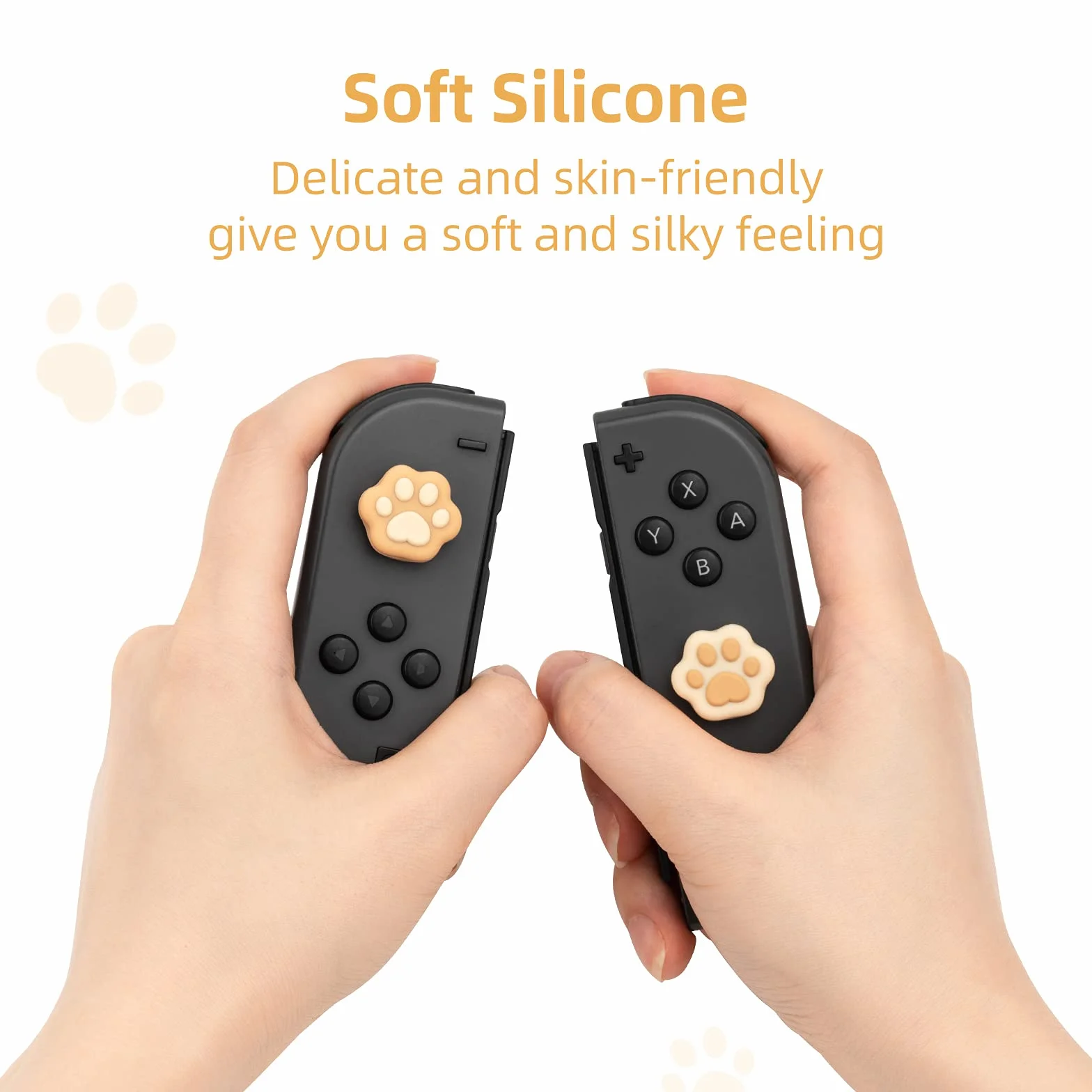 GeekShare Cat Paw Shape Thumb Grip Caps, Soft Silicone Joystick Cover Compatible with Switch/OLED/Switch Lite (Brown & Yellow)