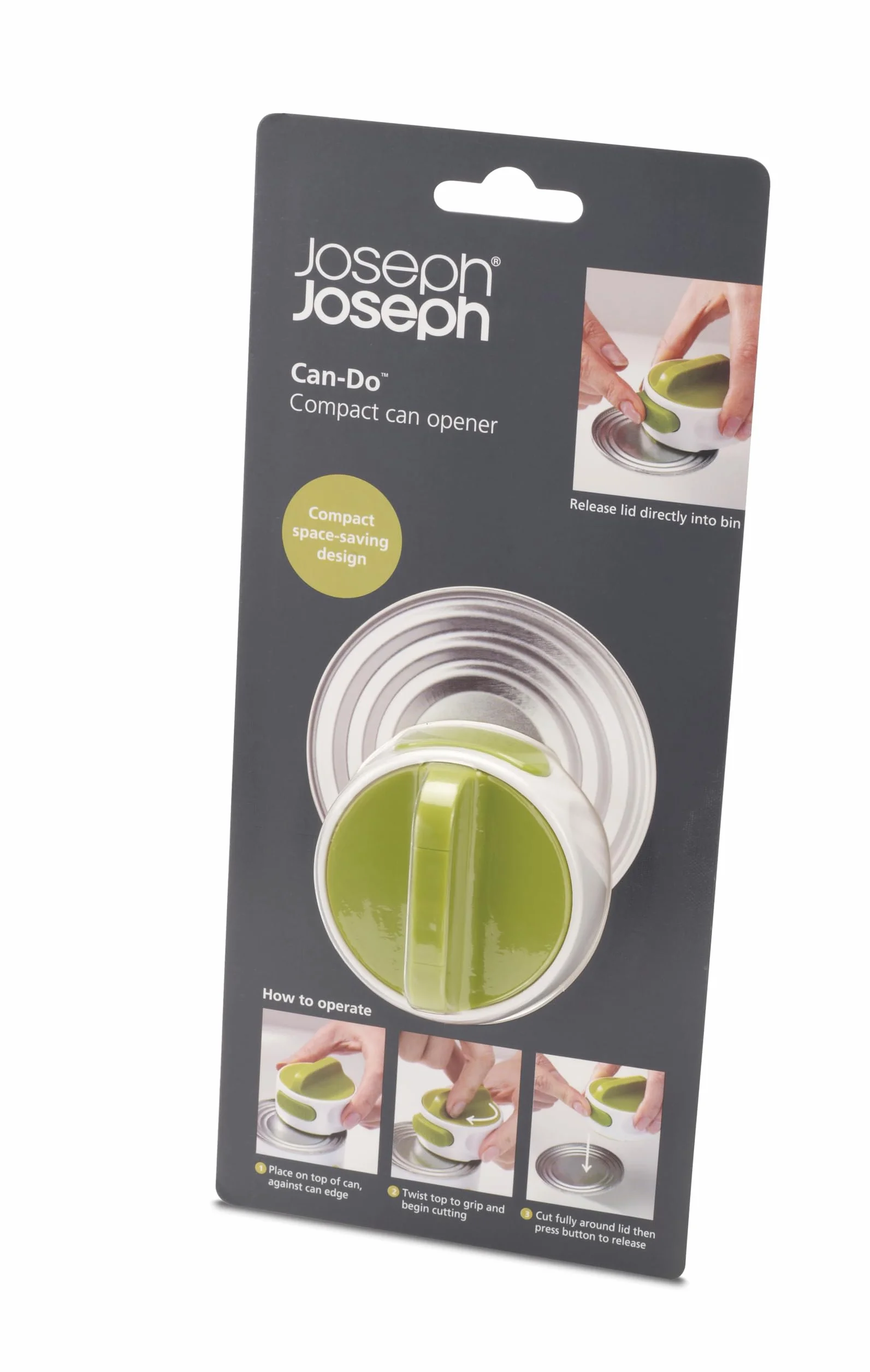 Joseph Joseph Can-Do Kompaktowy otwieracz do puszek z automatycznym uchwytem biały zielony