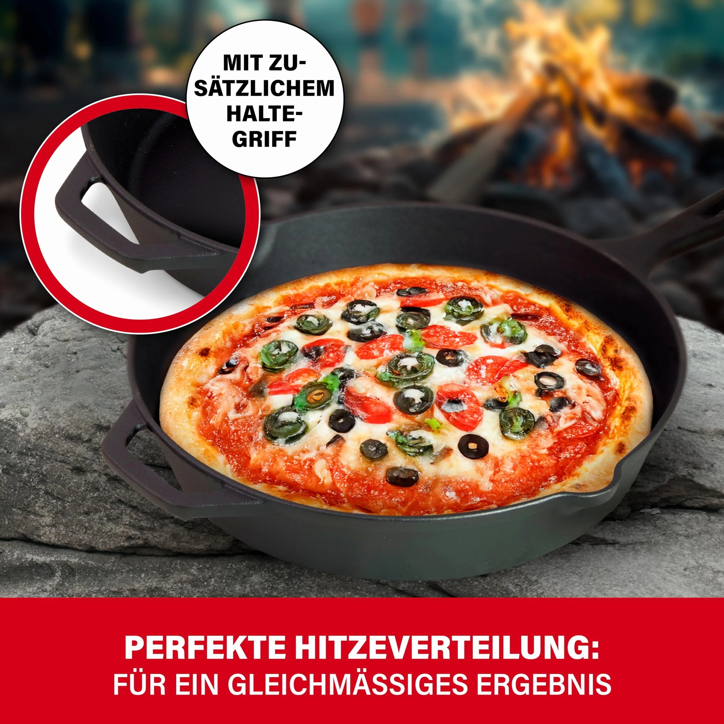BBQBOSS Żeliwna patelnia 28 cm [2,8 litra] patelnia żelazna – cast iron pan – frying pan – indukcja – patelnia żeliwna – do grilla gazowego – do grilla węglowego