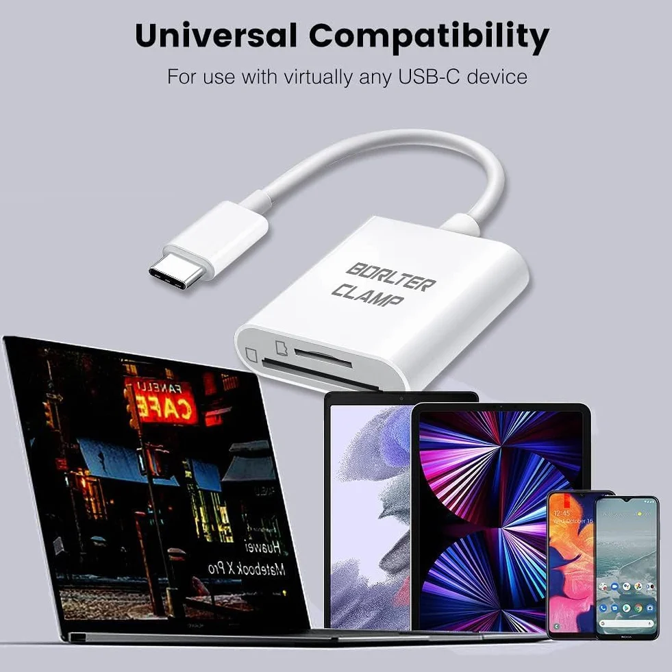 Czytnik kart USB C na SD, BorlterClamp typu C na SD/Micro SD adapter do czytnika kart pamięci kompatybilny z MacBookiem, laptopami, tabletami, smartfonami