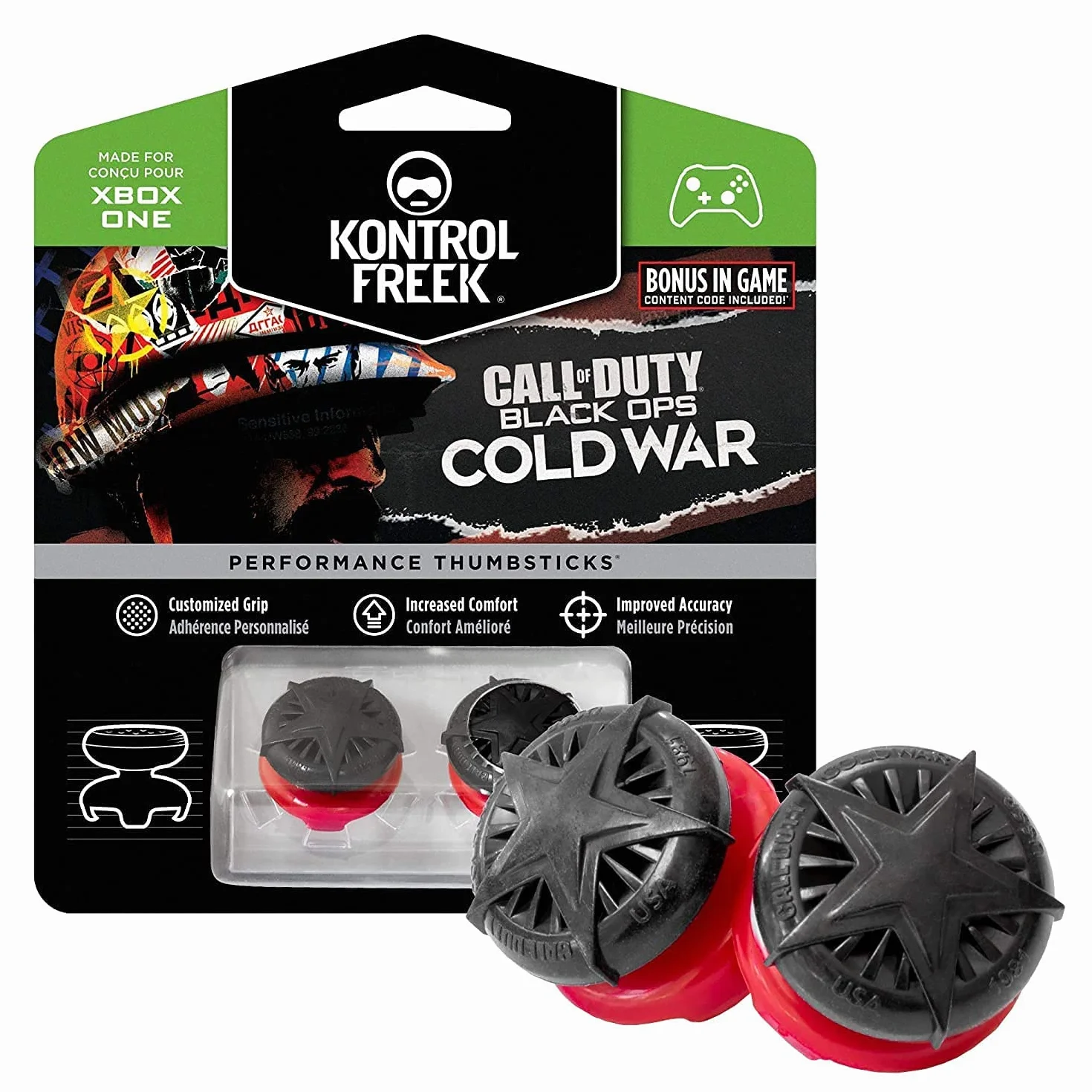 KontrolFreek Call of Duty: Black Ops Cold War Performance Thumbsticks do Xbox One i Xbox Series X, 2 wypukłe wysokie drążki, czarne/czerwone