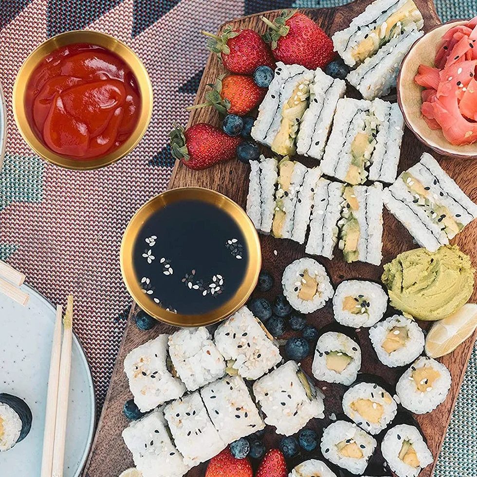 Stal nierdzewna miski do zanurzania sushi, okrągłe miski do dipów i sosów
