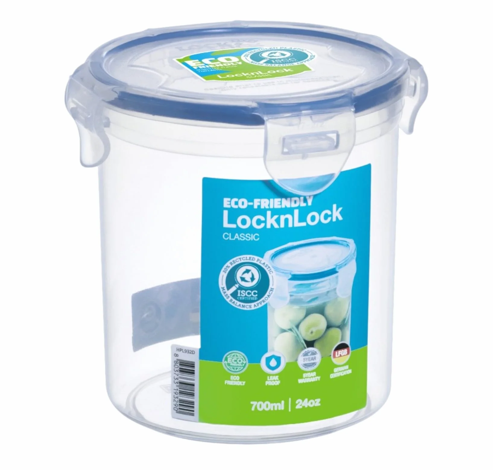 Lock & Lock HPL932D Okrągły pojemnik do przechowywania - przezroczysty/niebieski, 700 ml
