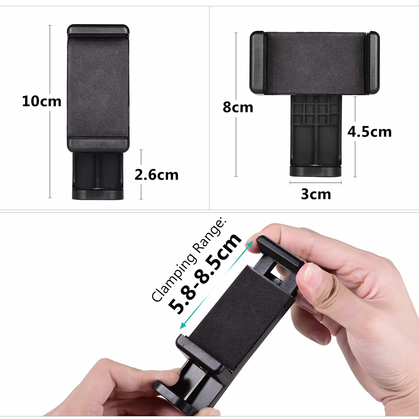 Adapter do Statywu do Telefonu Komórkowego, Uchwyt Obrotowy 360° Uchwyt Zaciskowy do Smartfona Uchwyt Zaciskowy do Telefonu Komórkowego, Zakres Mocowania 5,8–8,5 Cm