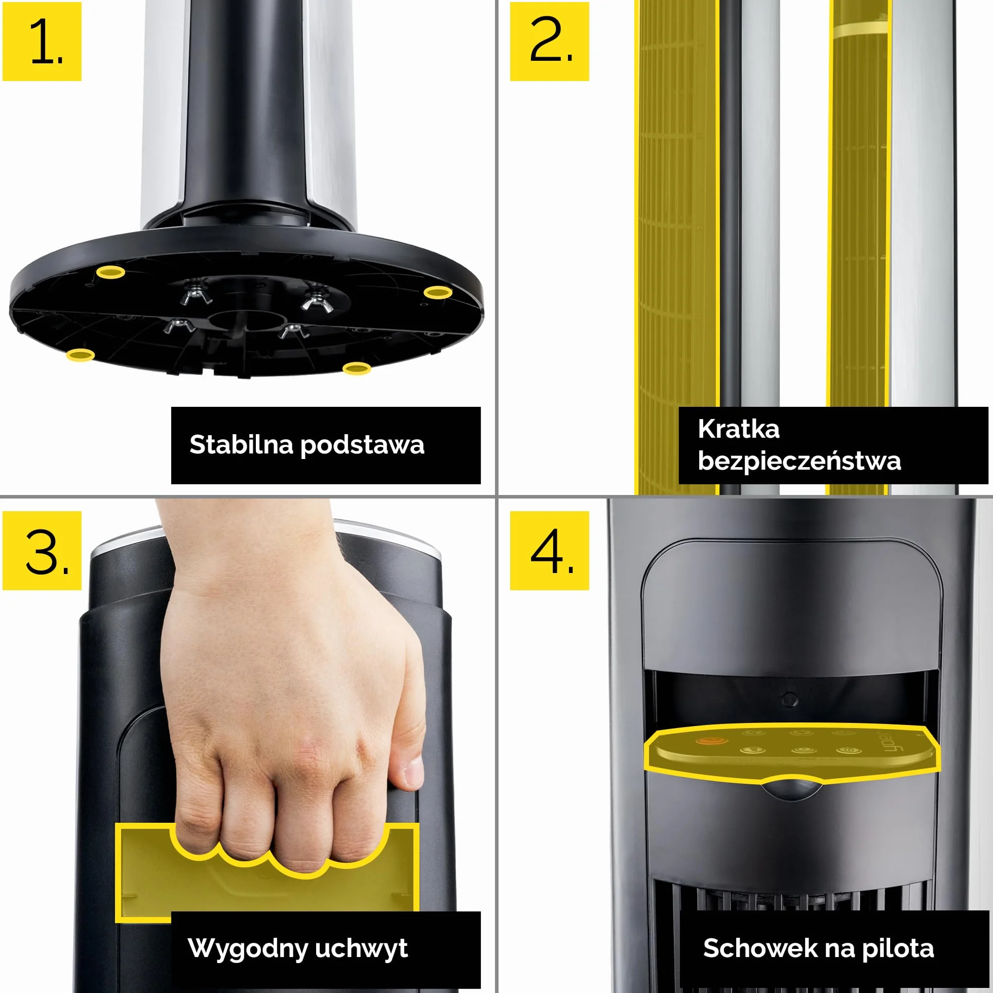 Yoer 29 dB Cichy wentylator kolumnowy, Jonizator, 10 m Zasięg nawiewu, Regulacja kąta nachylenia, 12 poziomów prędkości, 4 tryby pracy, 12h Timer, 90° Oscylacja, Pilot, Wi-Fi, Verto TF01S, szary
