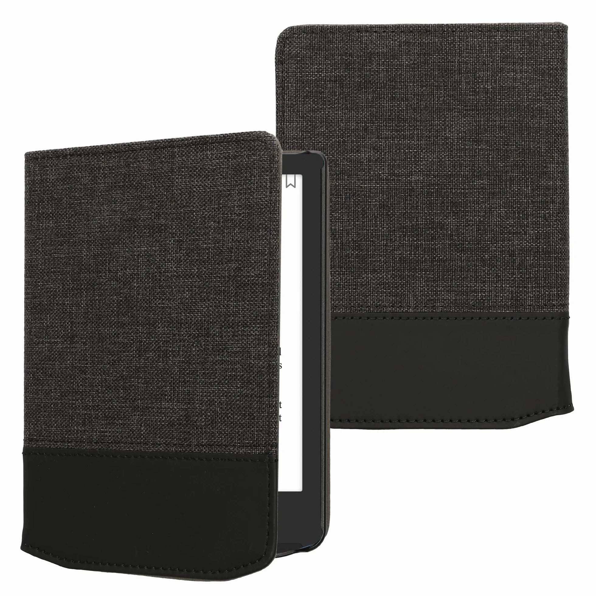 kwmobile etui kompatybilne z Pocketbook Verse / Fresh Pro / Verse Color / Vivlio Light / Light HD - płócienne etui ochronne w kolorze antracytowym/czarnym - do e-czytnika -