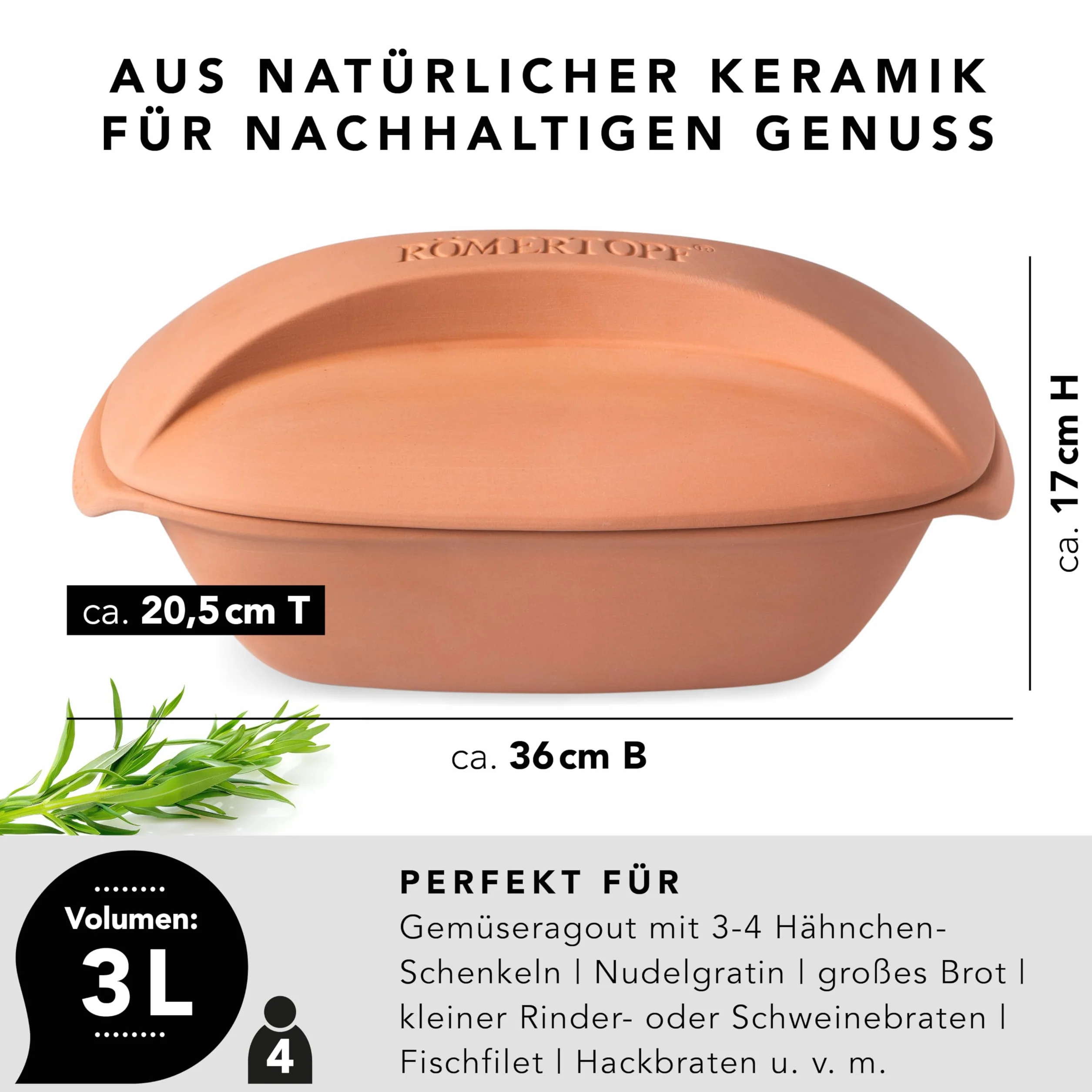Garnek rzymski CULINARIO brytfanna 3L z pokrywką ceramiczną do duszenia, smażenia i gotowania na parze