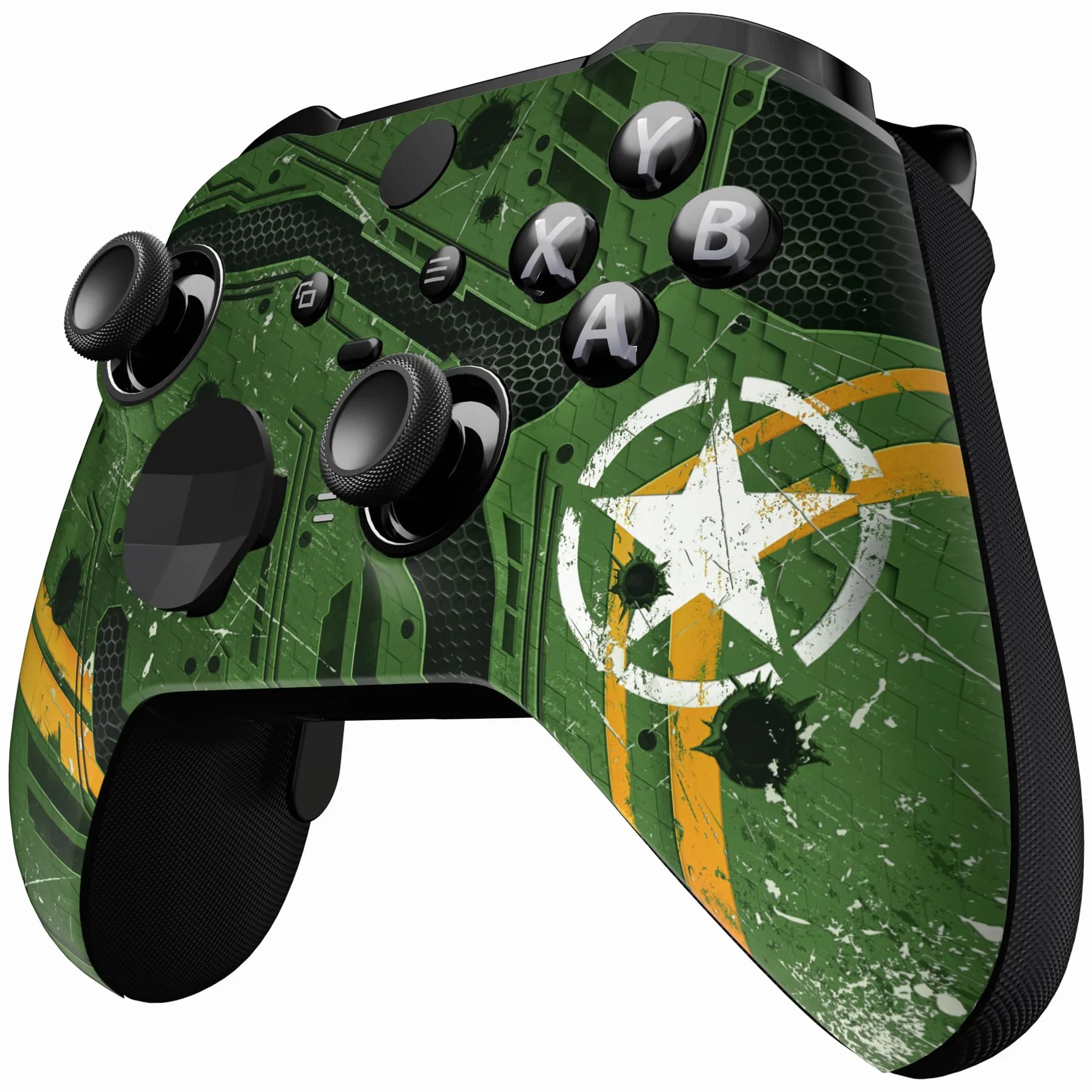 eXtremeRate Army Mecha Soft Touch Grip Błyszcząca Osłona Płyty Czołowej, Zestaw Zamienny Obudowy Shell Case Przedniej dla Xbox One Elite Series 2 Controller Model 1797 - Thumbstick Accent Rings Dołączony