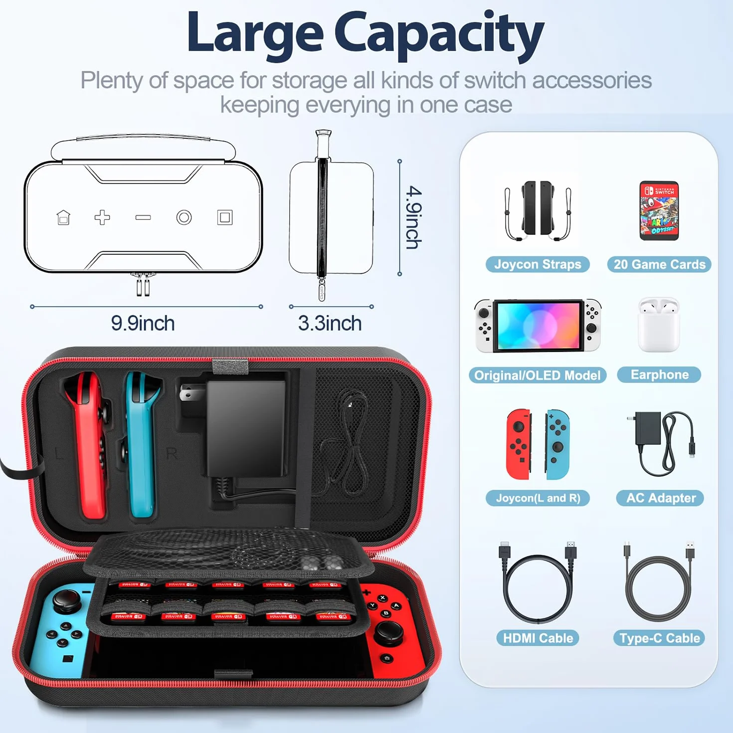 OIVO Etui na Nintendo Switch & Switch OLED, etui NS z 20 gniazdami na kartę, etui ochronne i twarda obudowa do konsoli i akcesoriów Nintendo Switch, czerwone
