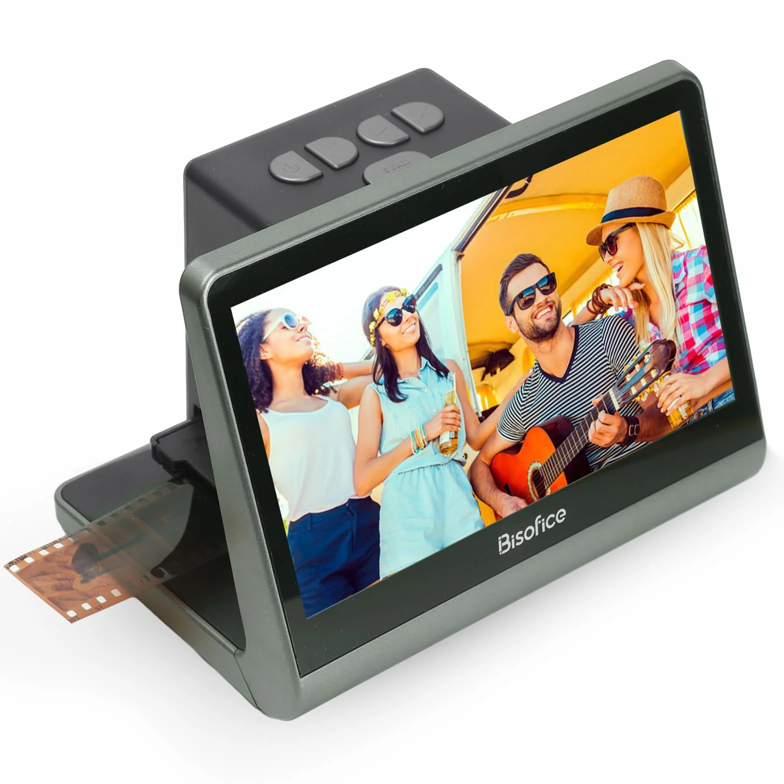Bisofice Negatywny skaner filmowy slajdów i slajdów, z 7-calowym ekranem LCD, wbudowaną pamięcią 16 GB, konwertuje 35mm, 126, 110 negatywów, Super 8 w 24MP cyfrowy JPEG