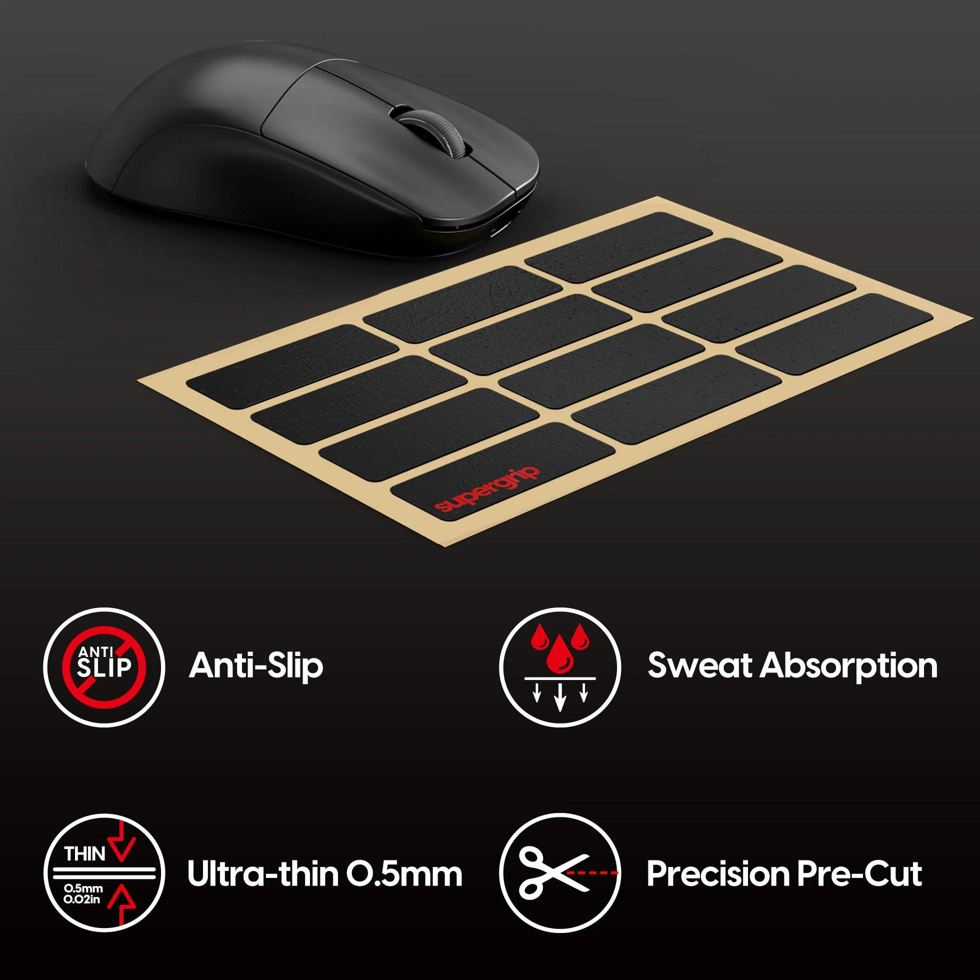 Pulsar Gaming Gears SUPERGRIP wstępnie przycięta 2 uniwersalna taśma chwytowa wstępnie laminowana pochłaniająca pot wysoka wydajność uniwersalna antypoślizgowa taśma z uchwytem myszy ultracienka 0,5
