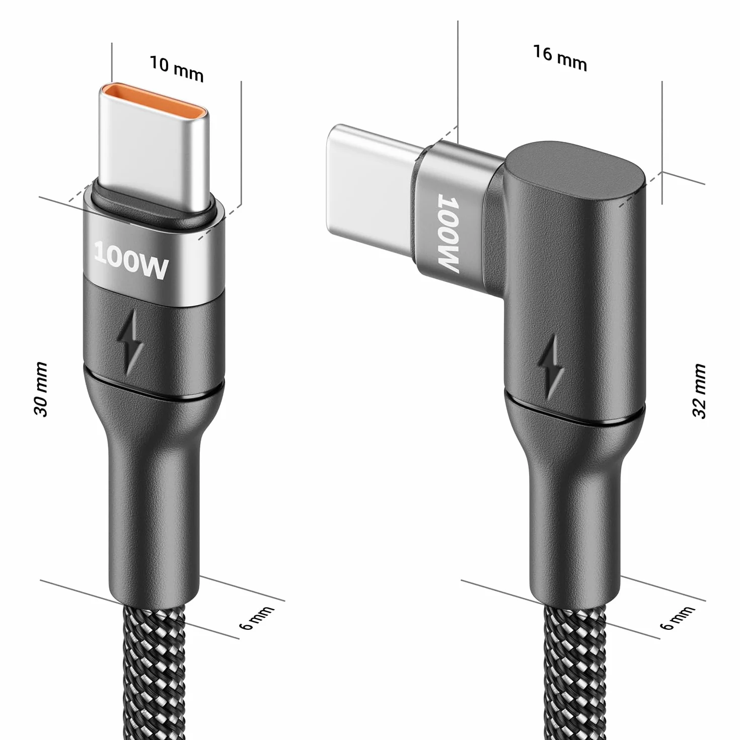 deleyCON 0,15m 100W Kabel USB‑C Krótkie Pod Kątem 90° - C na C - Przewód Kątowy do iPhone 17, 16, 15, Pro, Max, Air, Galaxy A16, A56, S25, S24, S23, Pixel, iPad Pro, MacBook, AirPods, Tablet, PS5