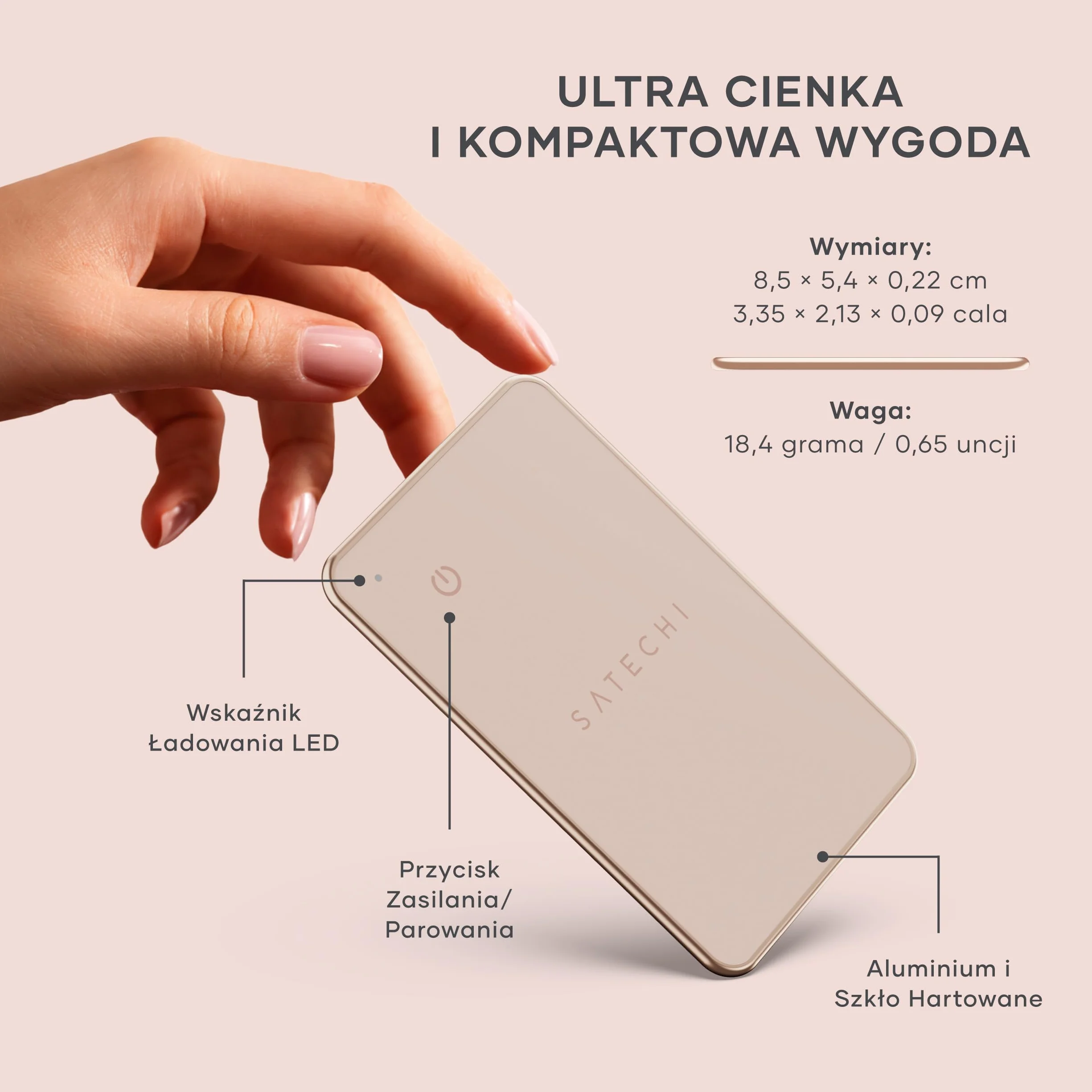 SATECHI FindAll Air GPS Wallet Tag Z Funkcją Apple Find My, Alertem O Zgubieniu, Głośnym Dźwiękiem, Ładowaniem Bezprzewodowym, Lekką Kartą GPS, Lokalizatorem Dla iPhone, iPad I Mac – Desert Rose