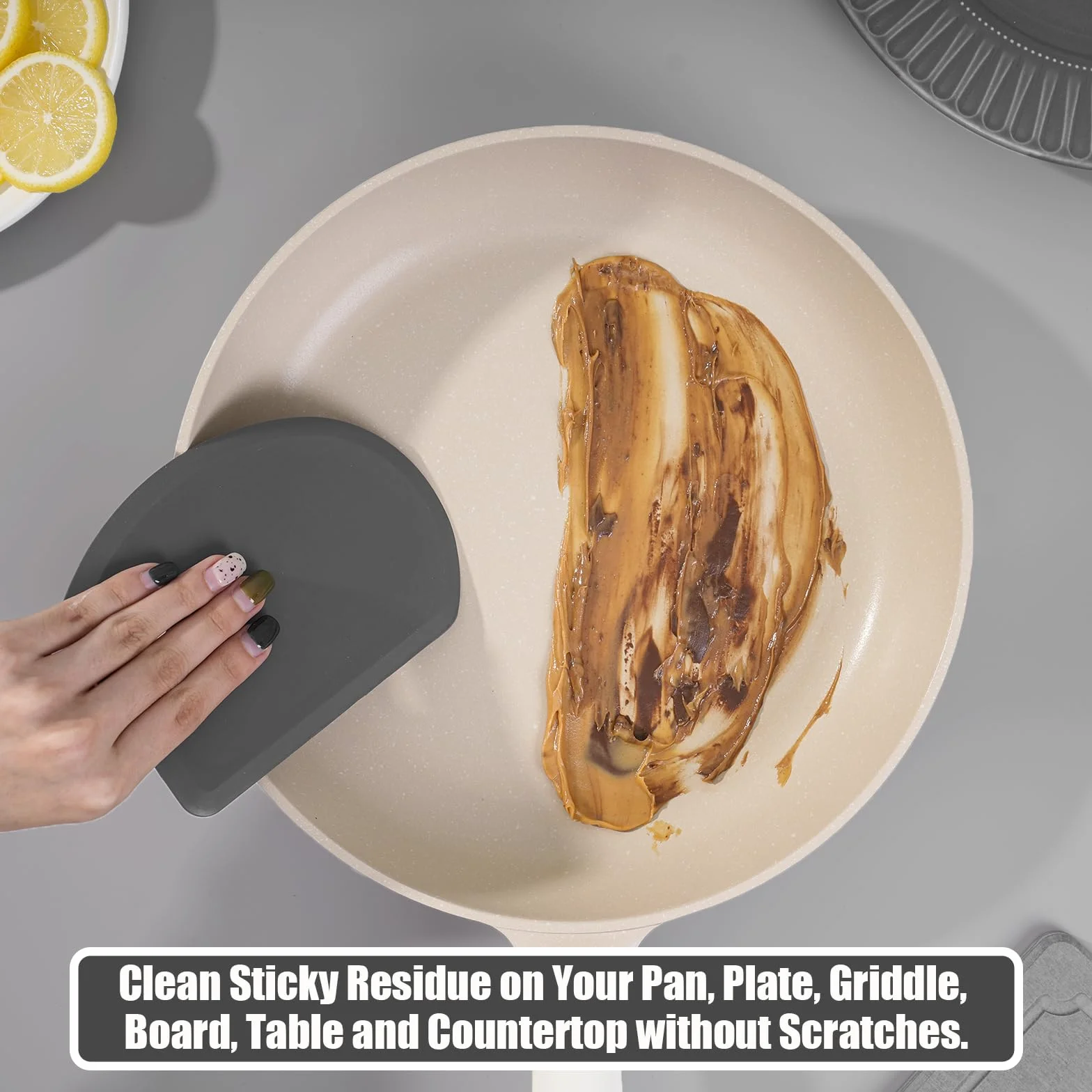 Elastyczny Silikonowy Skrobak do Ciasta, Duża (15,2 × 10,9 cm) Nieprzywierające Skrobaki do Ciasta nie Zawiera BPA, Skrobaczka do Miski Klasy Spożywczej (Ciemny szary)
