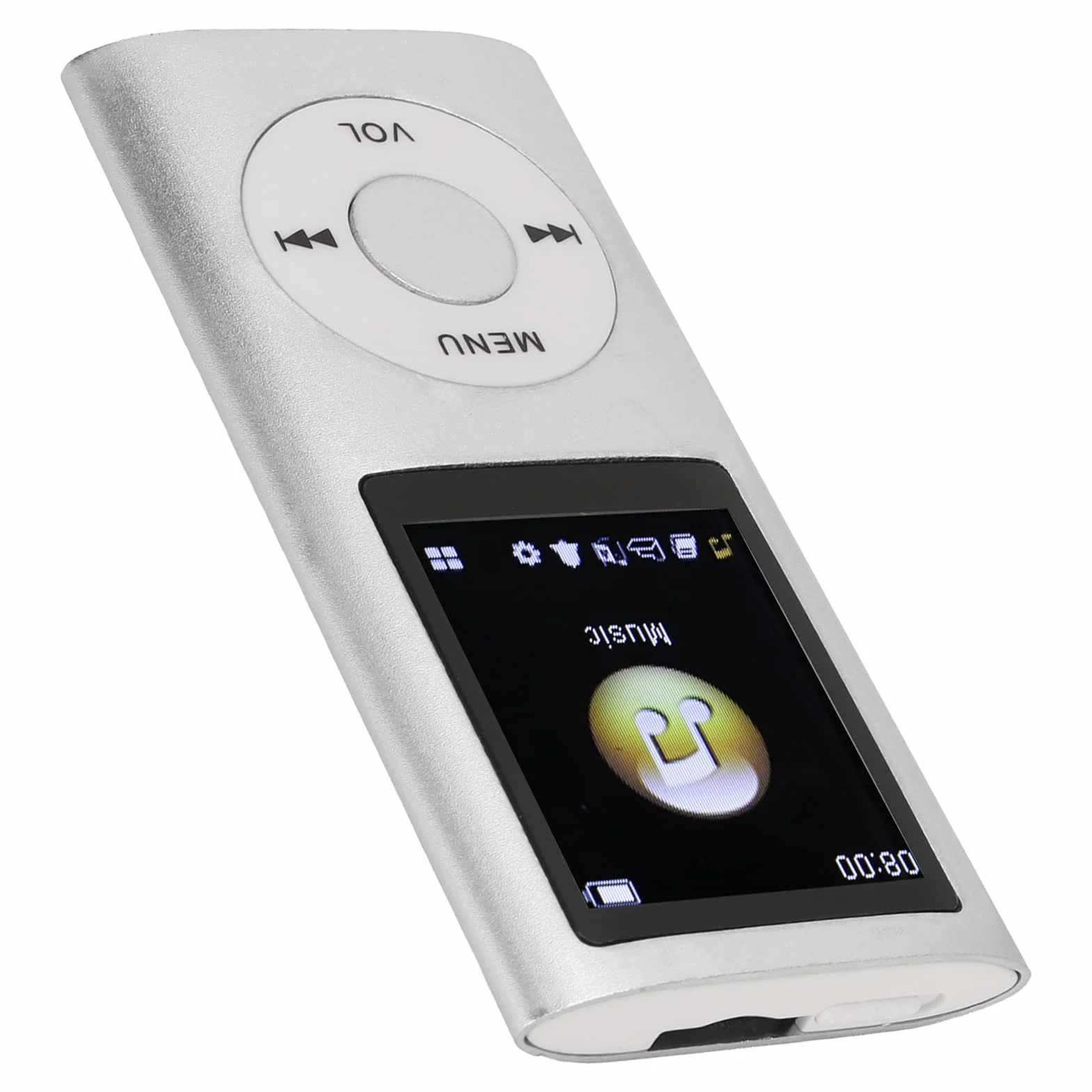 Odtwarzacz MP3/MP4, Przenośny Odtwarzacz Muzyki ze Słuchawkami, Ekran HD 1.8 Cala, Obsługa Karty Pamięci do 64 GB, Czas Odtwarzania 8H, Super Lekka Metalowa Obudowa(Srebro)