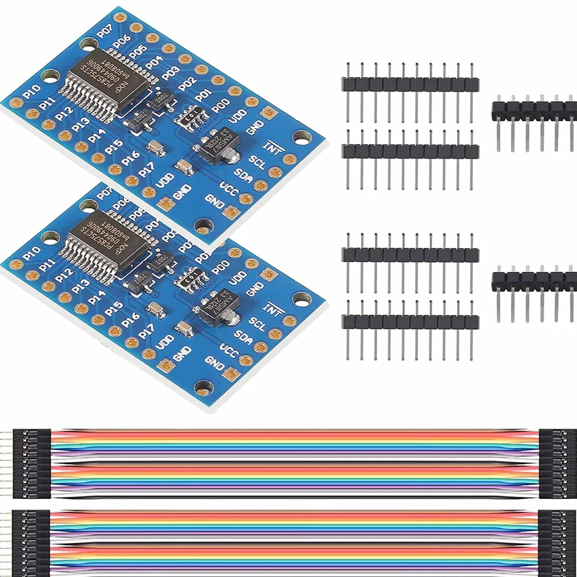 2 sztuki PCF8575 IO Expander moduł I2C do 16IO moduł I/O Extension Shield moduł 16 bitów SMBus I/O z kablem Dupont do Arduino UNO R3