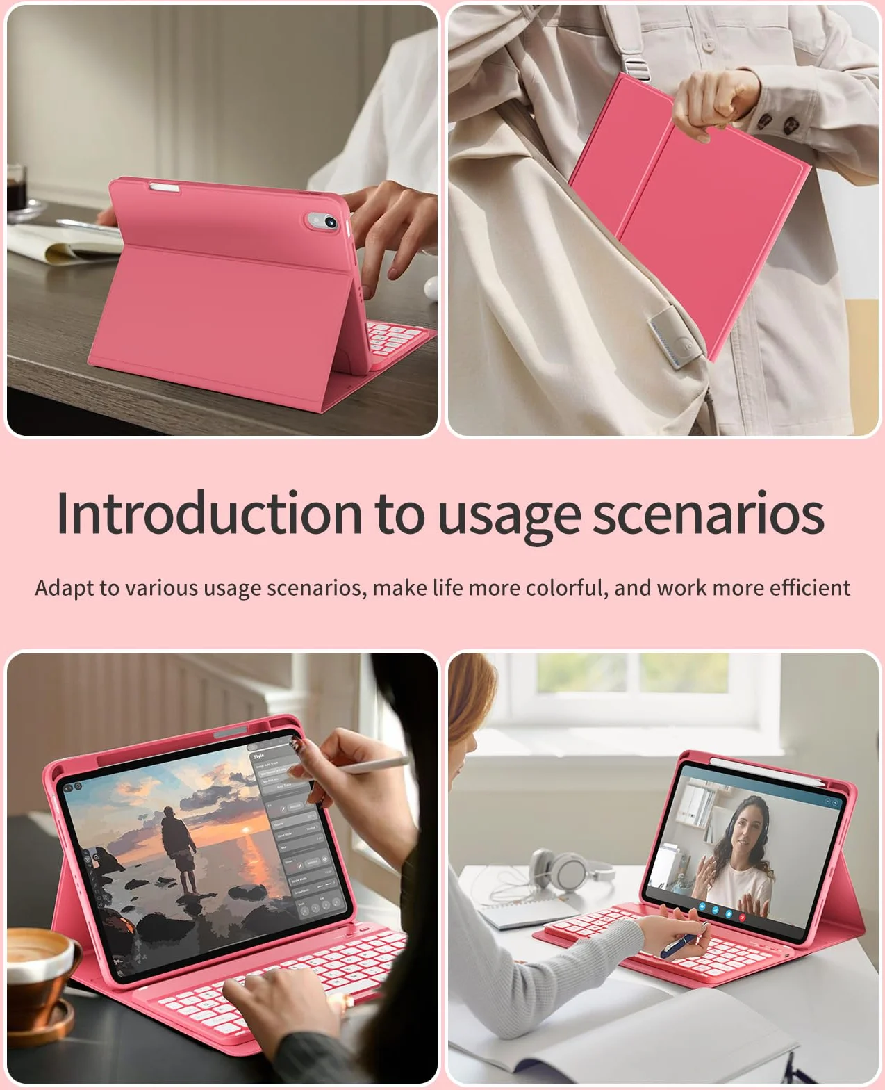 JKSML Etui na klawiaturę do iPada (A16) 11 cali 2025 i iPad 10. generacji 10,9" 2022, Bluetooth QWERTZ etui na klawiaturę z uchwytem na rysik, miękki tył z TPU (różowy)