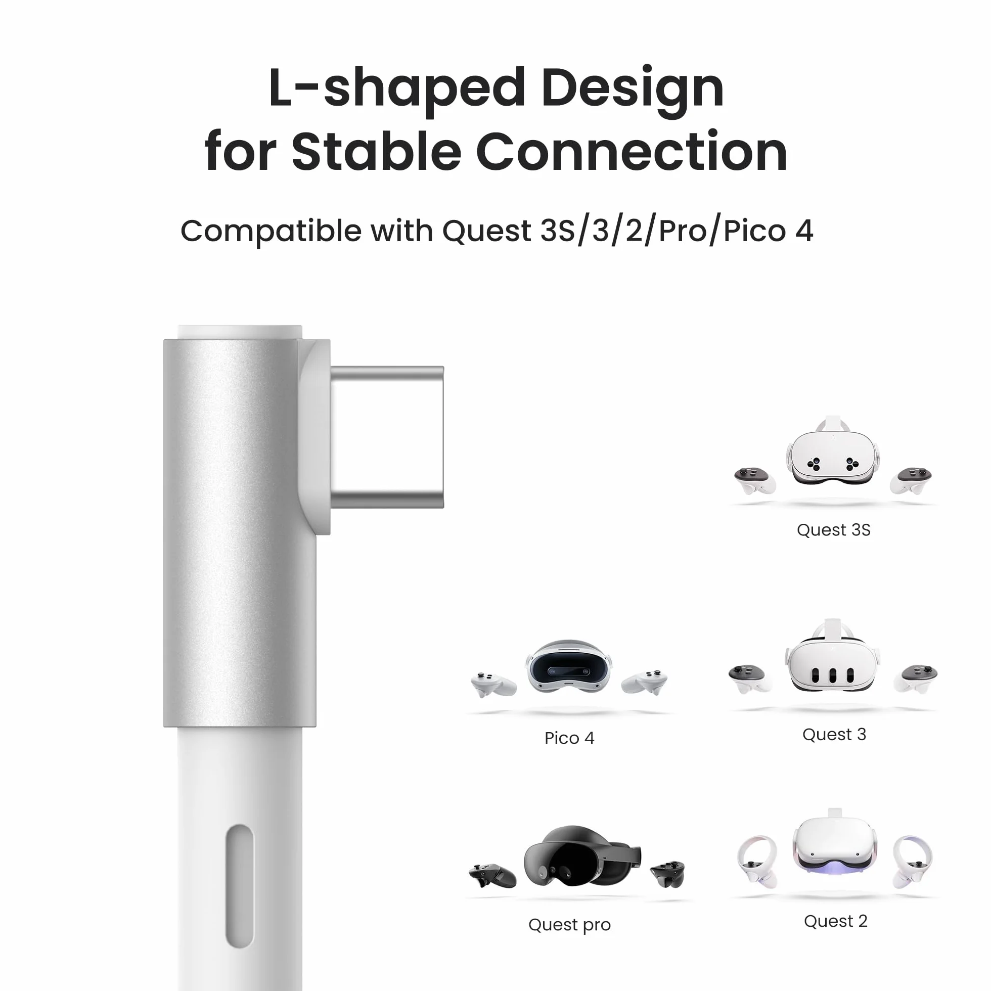 KIWI design Kabel łączący z ładowaniem 5M, kompatybilny z akcesoriami Meta Quest 3s/3/2/Pro/Pico 4 i PC/SteamVR kabel łączący USB 3.0 do USB C z superprędkością 5 Gb/s do rozszerzonej rozgrywki biały