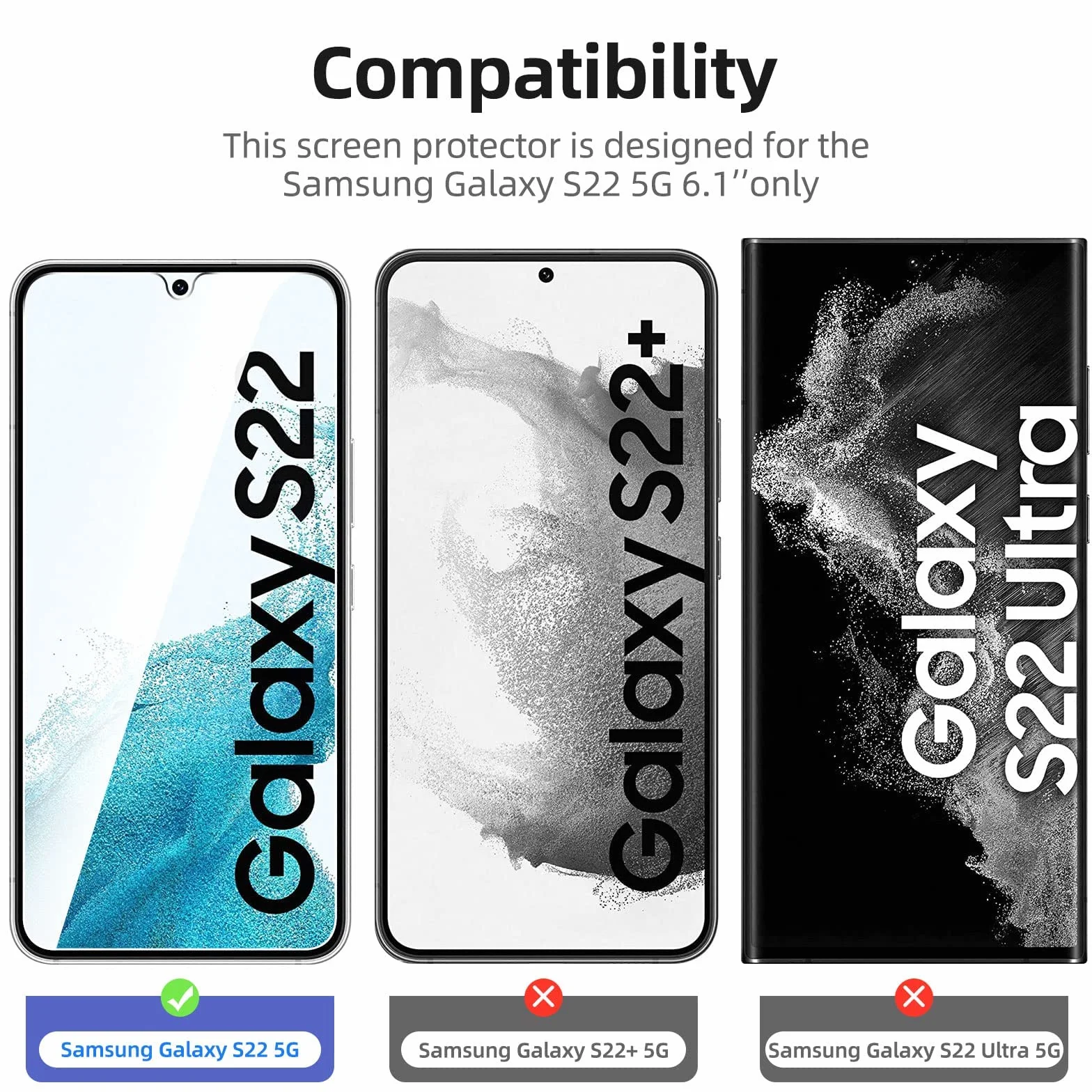 NEW'C 3 sztuki Szkło dla Samsung Galaxy S22 5G, Hartowane i Folia Ochronna Ochraniacz Ekranu - Bez pęcherzyków powietrza, odporność na zarysowania