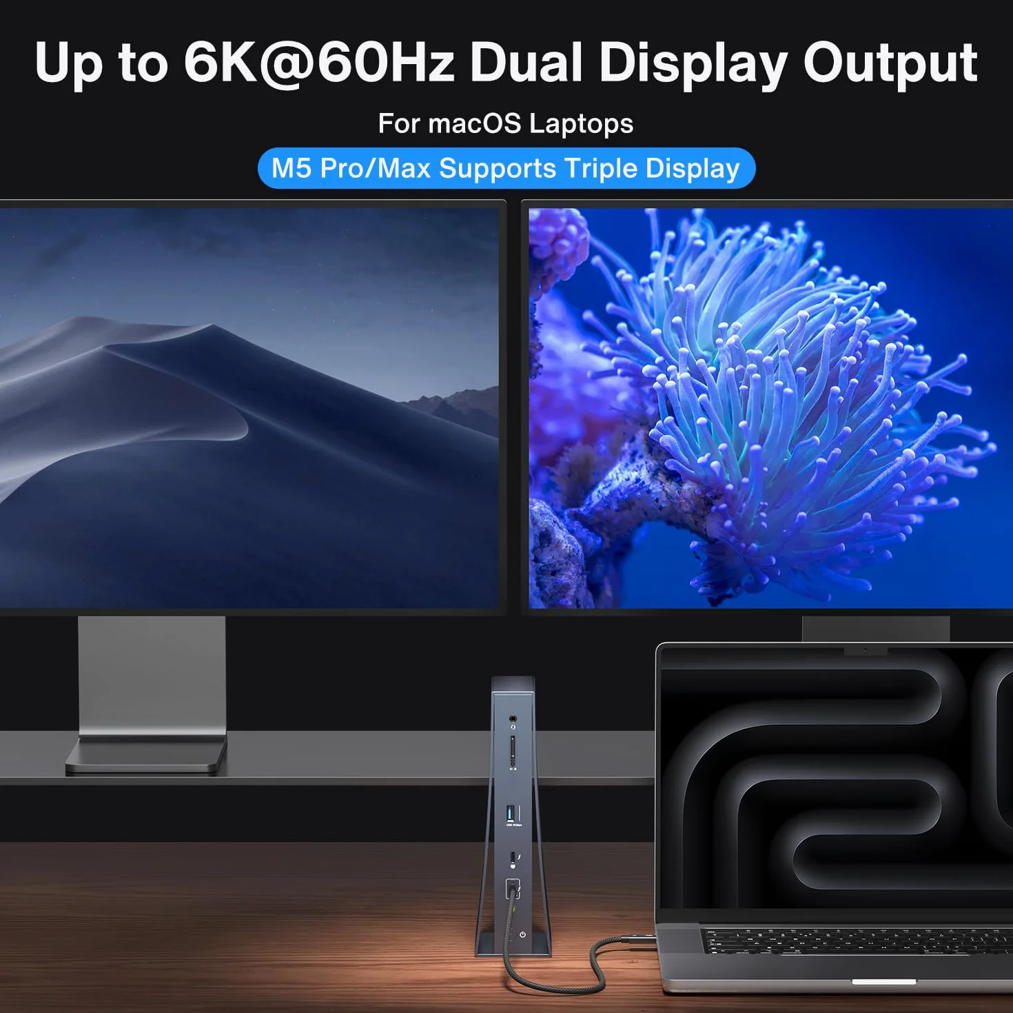 iVANKY Certyfikowana przez Intel pionowa stacja dokująca Thunderbolt 5 Dock, FusionDock Pro 3 Docking Station z podwójnym 6K@60Hz dla MacBook M/Pro/Max, Dual 8K@60Hz dla Windows TB5, 180W, 120 Gbit/s