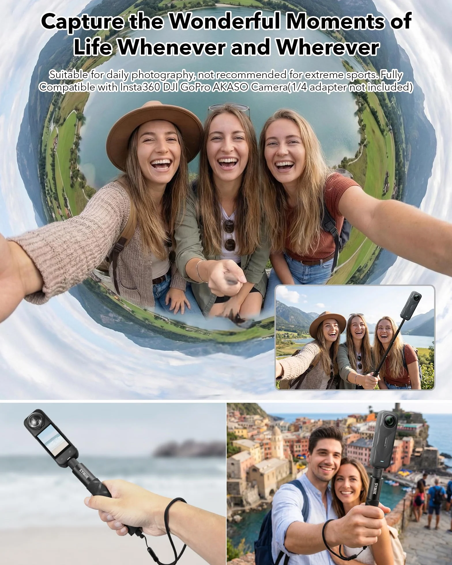 SYMIK Niewidoczny kijek do selfie do Insta360 (70 cm/27,6 cala), przedłużacz ze stopu aluminium, przenośny, wysuwany statyw jednonożny do Insta 360 X5 X4 X3 ONE X2 do DJI Osmo 360