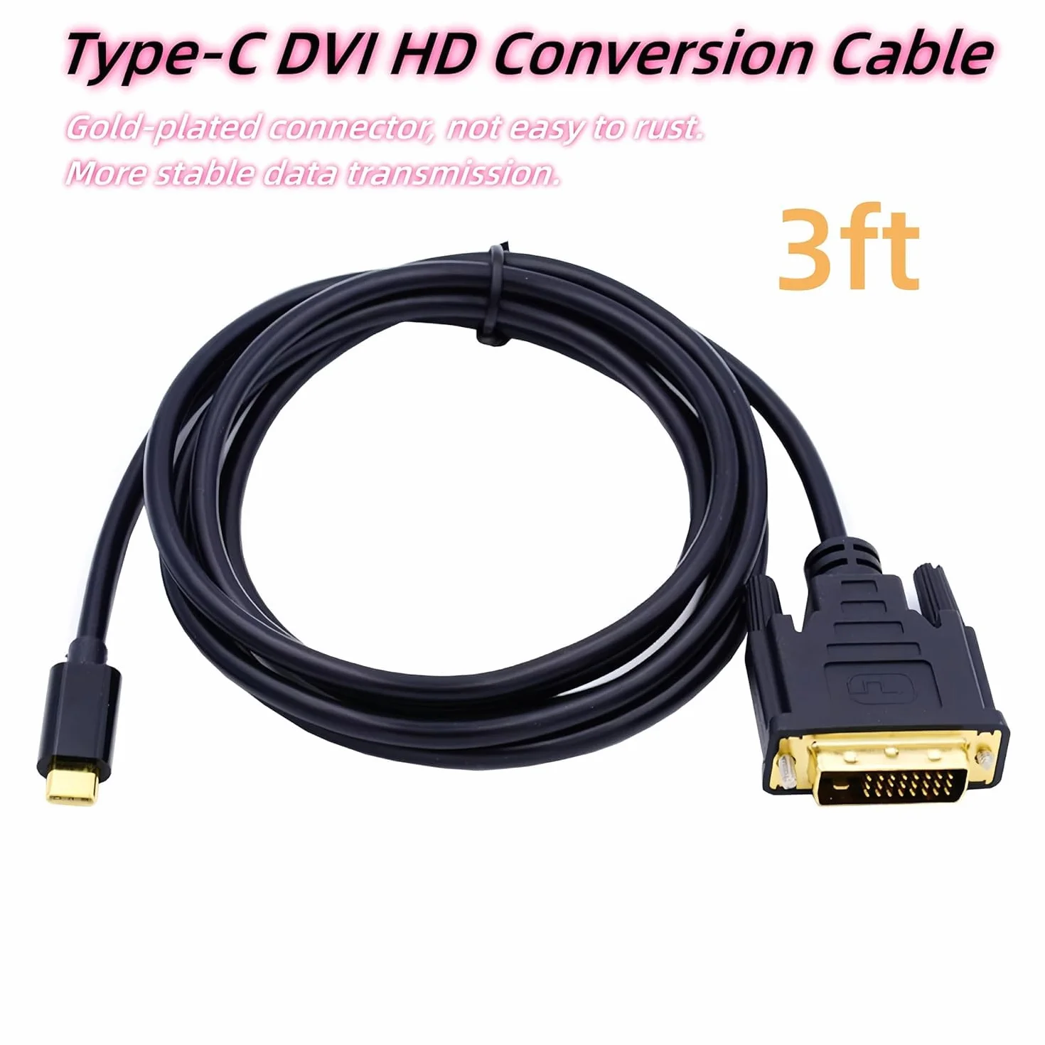 Kabel USB-C DVI Thunderbolt 4K do 30 Hz typu C żeński kompatybilny z MacBookiem Pro 2017-2020, Surface Book 2, Dell XPS 13, Galaxy S10