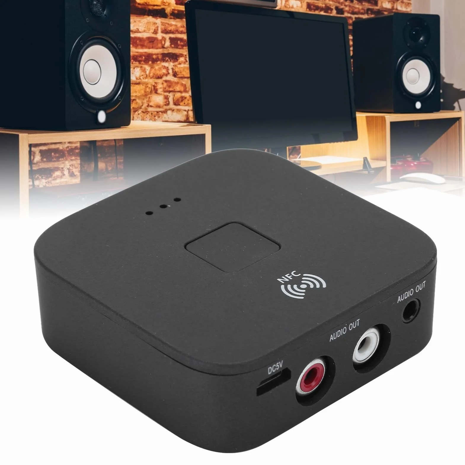 Annadue Bezprzewodowy adapter Bluetooth, odbiornik audio do telewizora, 3,5 mm, AUX, bezprzewodowy odbiornik do telewizora, samochodu, telefonów komórkowych, tabletów, laptopów, czarny