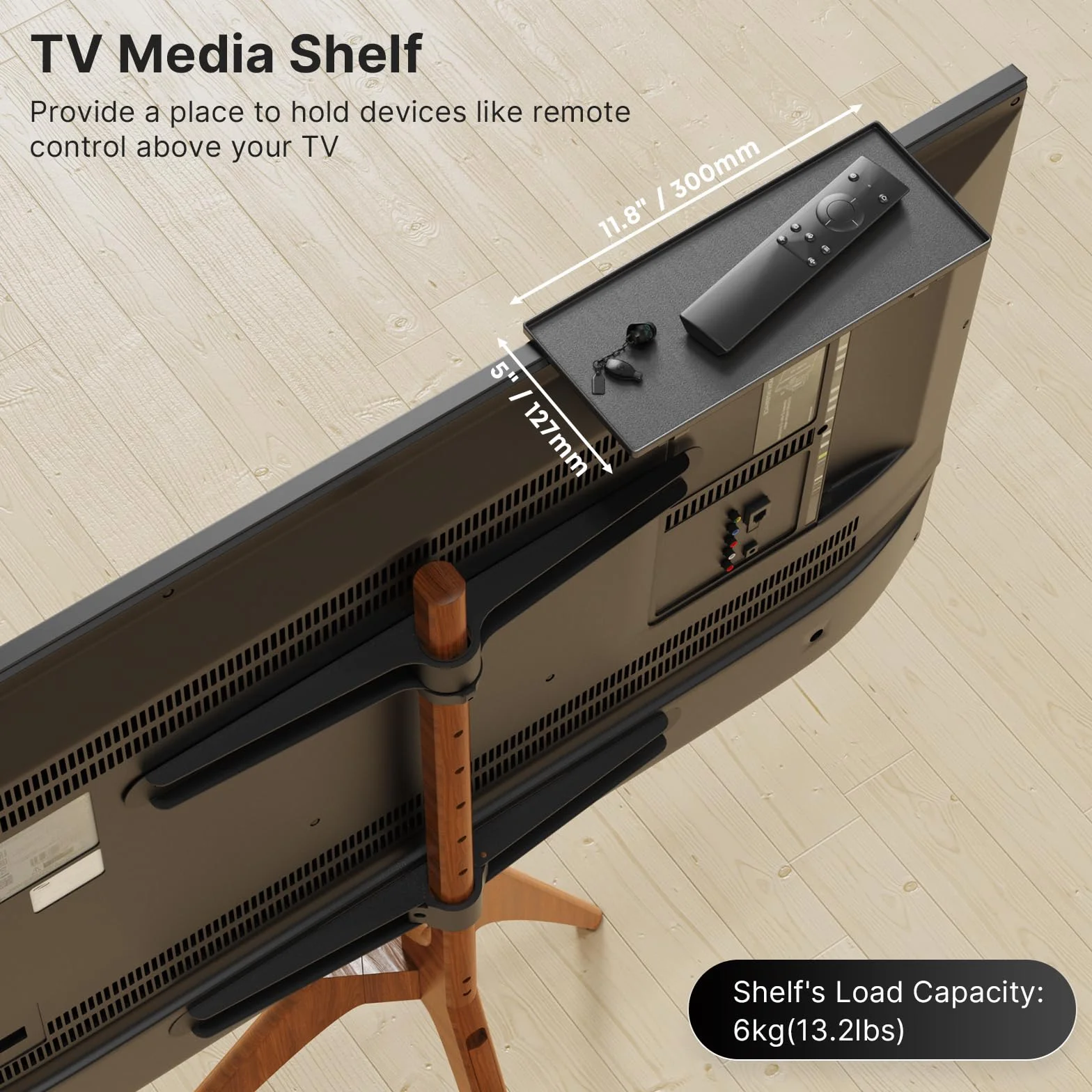 PUTORSEN Drewniany stojak na telewizor premium, regulowany statyw pod telewizor do ekranu LCD 117-165 cm, z górną półką na telewizor i magnetycznym ukrytym zarządzaniem kablami, maksymalne obciążenie