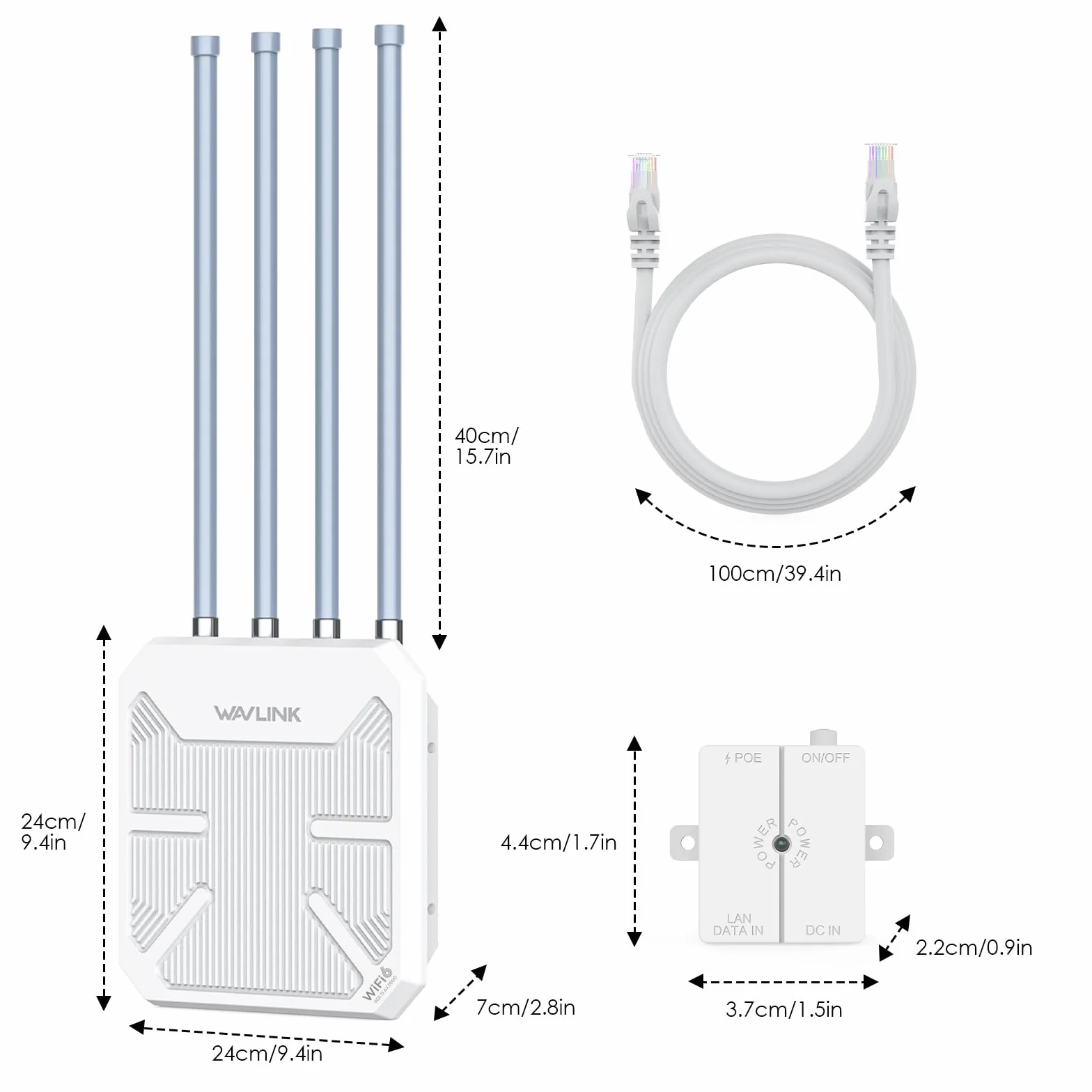 Zewnętrzny Przedłużacz Repeater WiFi 6 Mesh Dużym Zasięgu AX3000, WN573HX3 Outdoor Dwuzakresowy Gigabit Punkt Dostępowy PoE/Potężny Bezprzewodowy Wzmacniacz WiFi (Anteną 4x8dBI, IP67, +256 urządzeń)