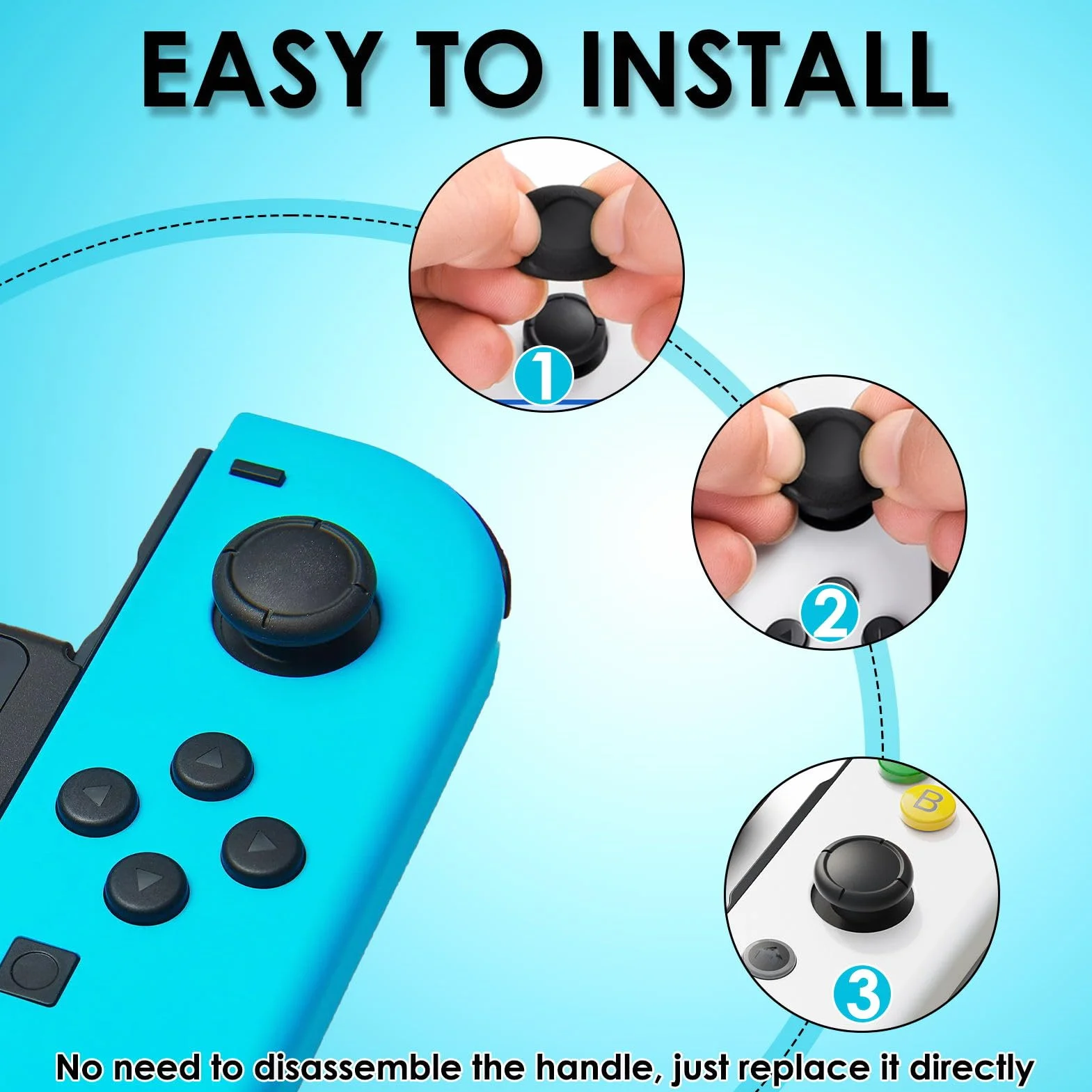 Wymienna nasadka do kontrolera Joycon, 4 szt. Ochraniacz kciuków do przełącznika/Lite czarne, silikonowe akcesoria ochronne Joystick 3D Grips Caps