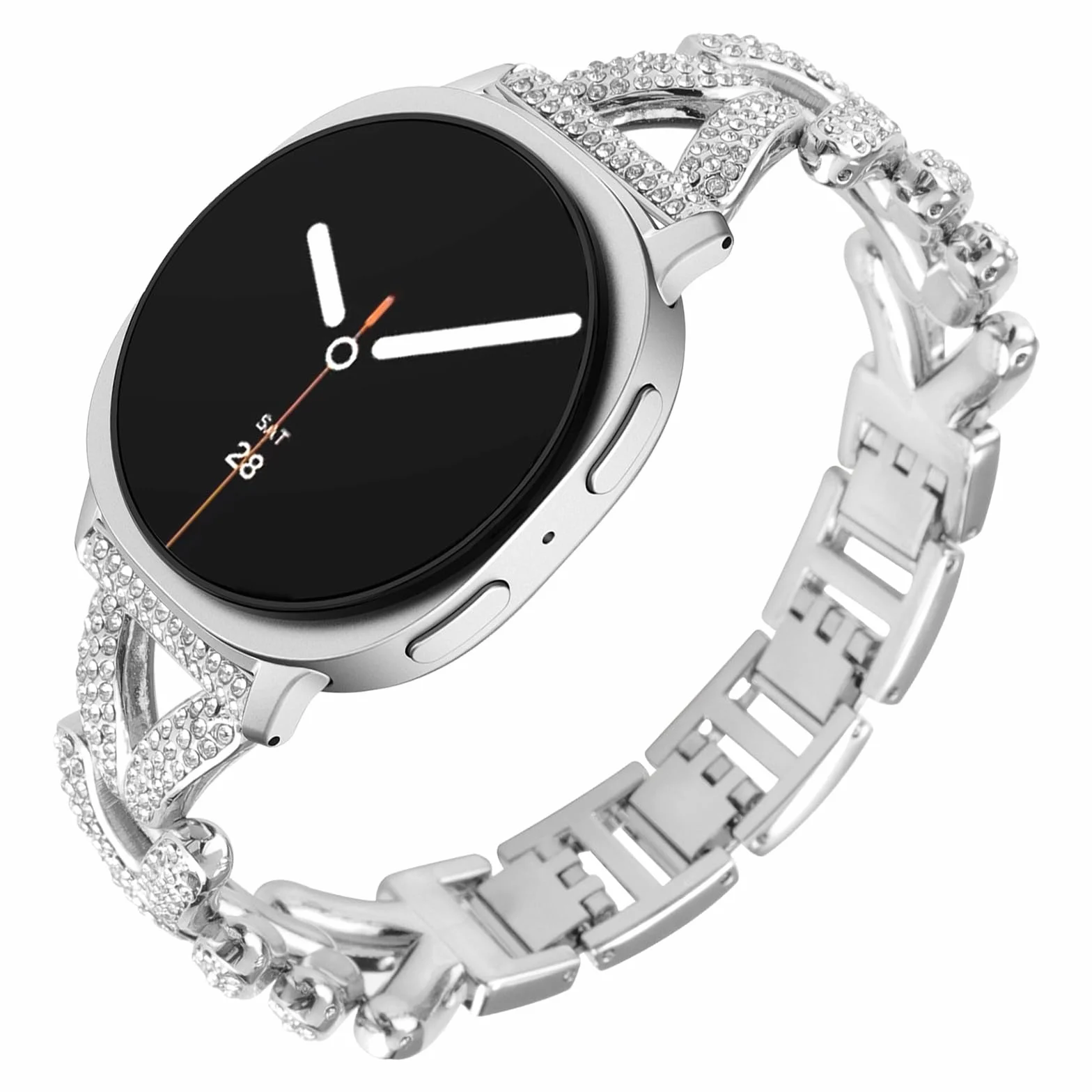 Metalowy pasek do zegarka Samsung Galaxy Watch 8 40 mm 44 mm, stal nierdzewna, zapasowy pasek damski z brylantami kryształkami strasu, do Samsung Galaxy Watch 8 Classic 46 mm, srebrny