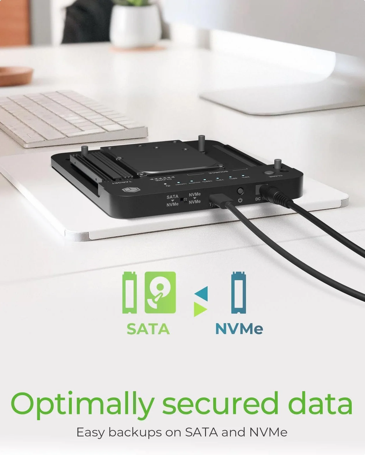 ICY BOX Stacja dokująca HDD/M.2 NVMe SSD USB 3.2 Gen 2 (10 Gbit/s), stacja do klonowania dysków twardych i czytnik (SATA 2,5/3,5 cala i M.2 NVMe), zewnętrzna, adapter, USB-C & USB-A, IB-2913MCL-C31