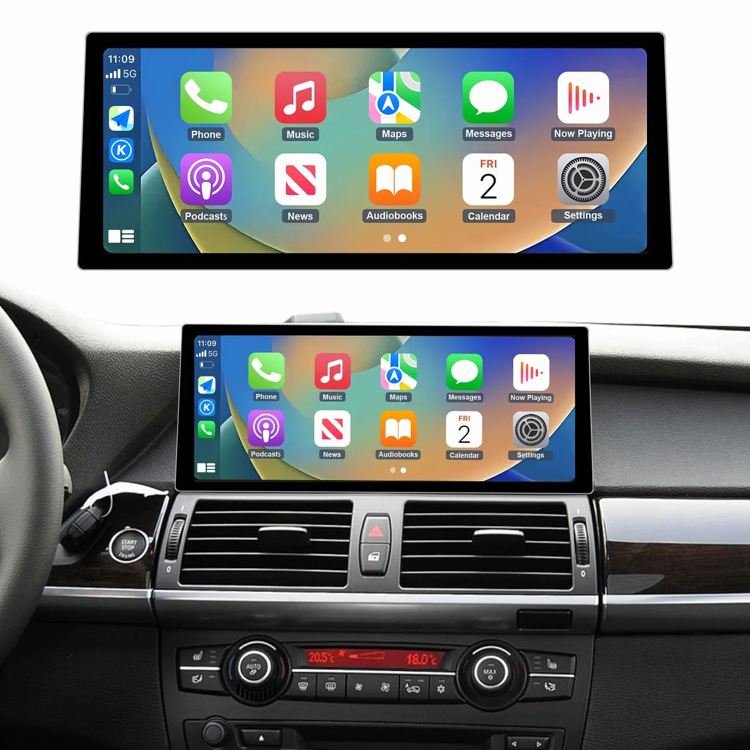Road Top Ekran CarPlay, 12,3-calowe radio samochodowe stereo dla BMW X5/X6 serii E70/E71 z systemem CIC (2009-2014 rok), radio samochodowe z wąską ramką dla CarPlay/Android Auto/MirrorLink