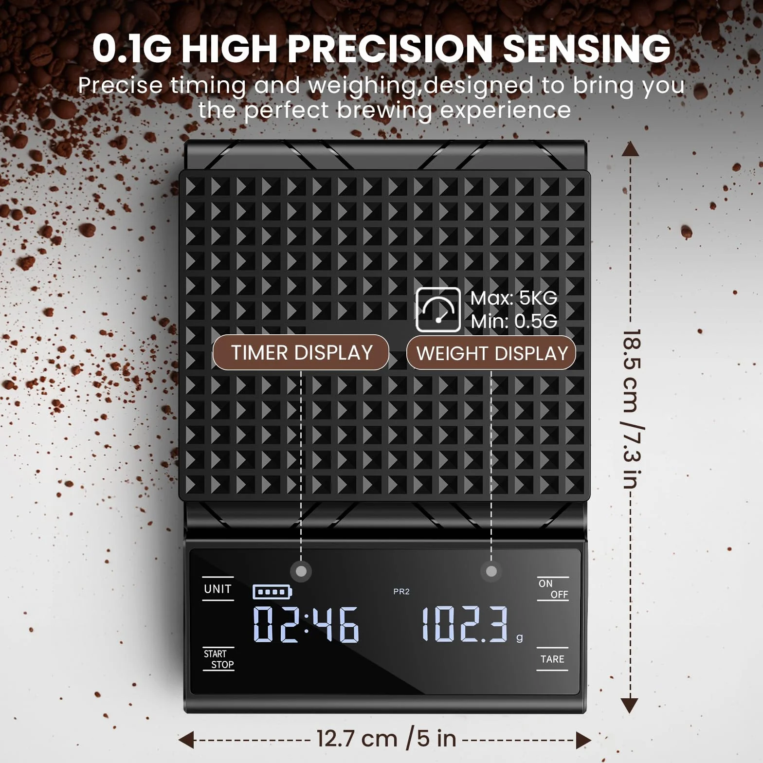 cyfrowa waga do kawy z timerem, wielokrotnego użytku, precyzyjna waga do espresso o zakresie 5 kg/0,1 g, z wyświetlaczem LCD i automatycznym pomiarem czasu